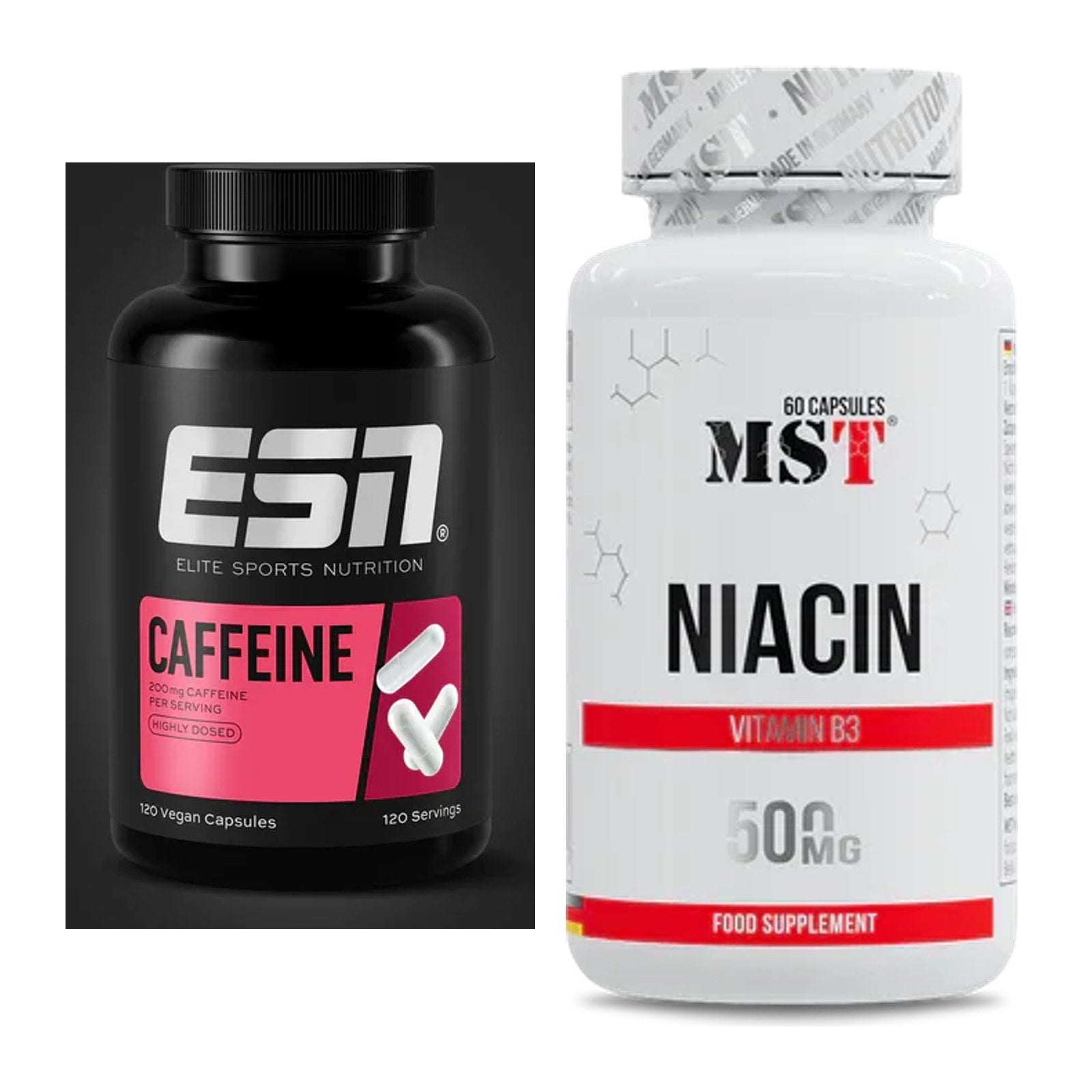 Koffein & B-Vitamine: ESN Caffeine Caps + MST Niacin – alle enthaltenen Artikel