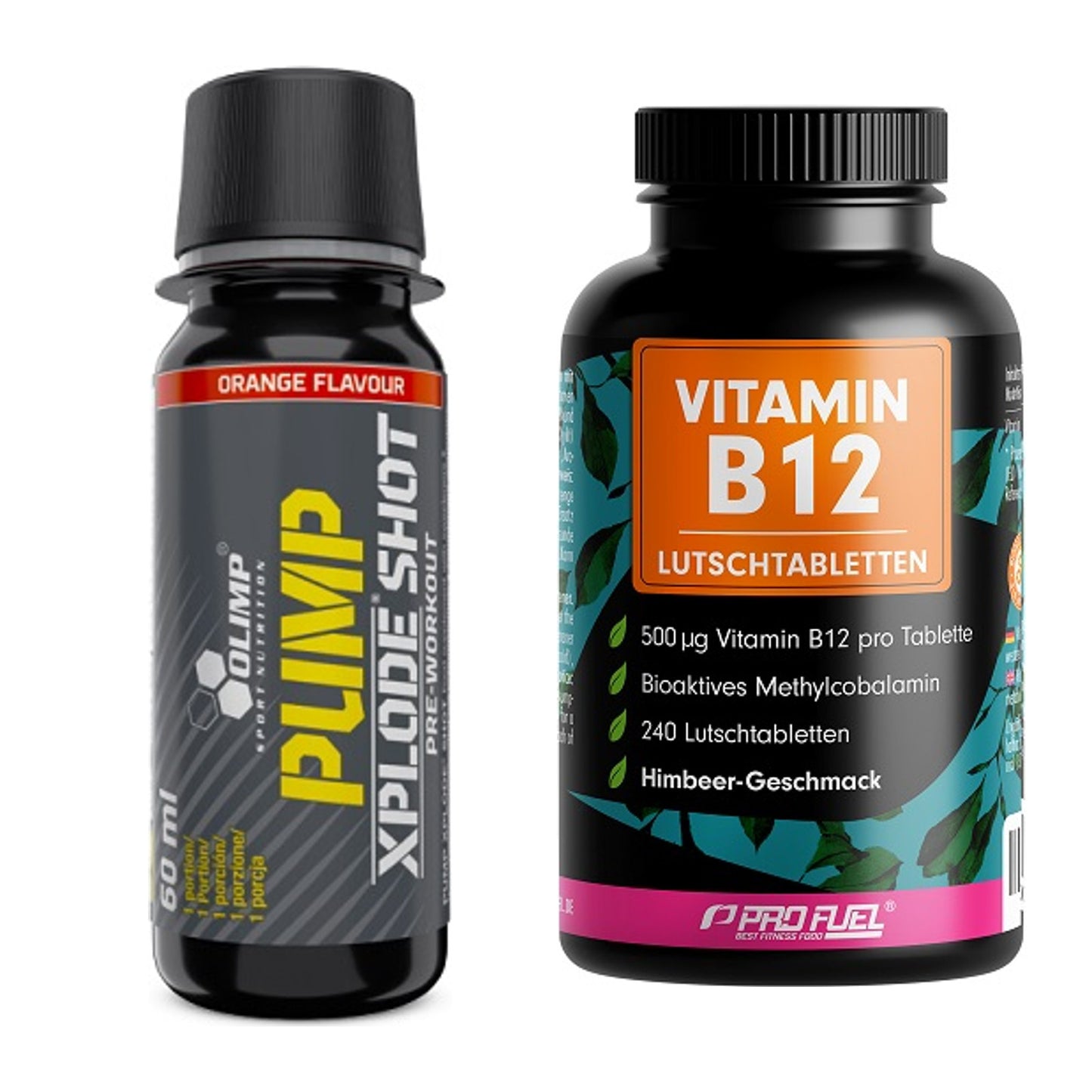 Koffein & B-Vitamine: Olimp Pump Xplode Shot + ProFuel Vitamin B12 240 – alle enthaltenen Artikel