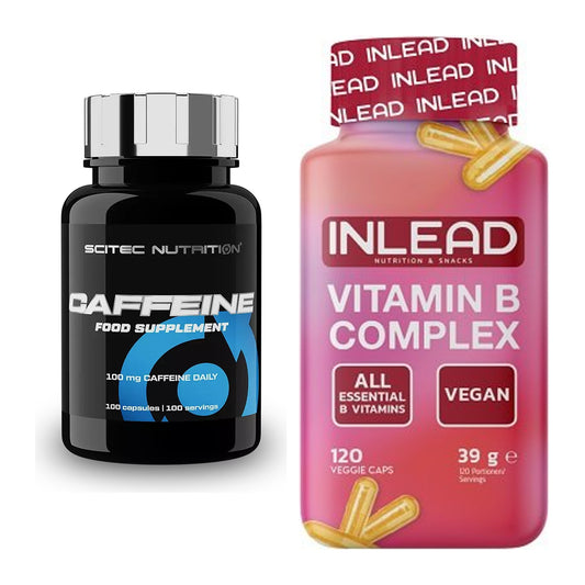 Kofeiin ja B-vitamiinid: Scitec Caffeine + INLEAD B-vitamiini kompleks – kõik esemed on kaasas