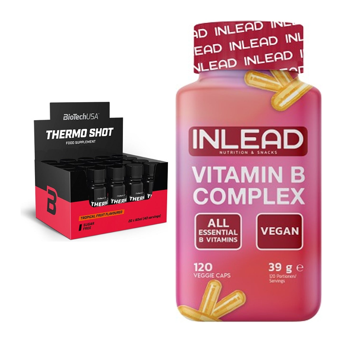 Koffein & B-Vitamine: BioTech Thermo Shot + INLEAD Vitamin B – alle enthaltenen Artikel