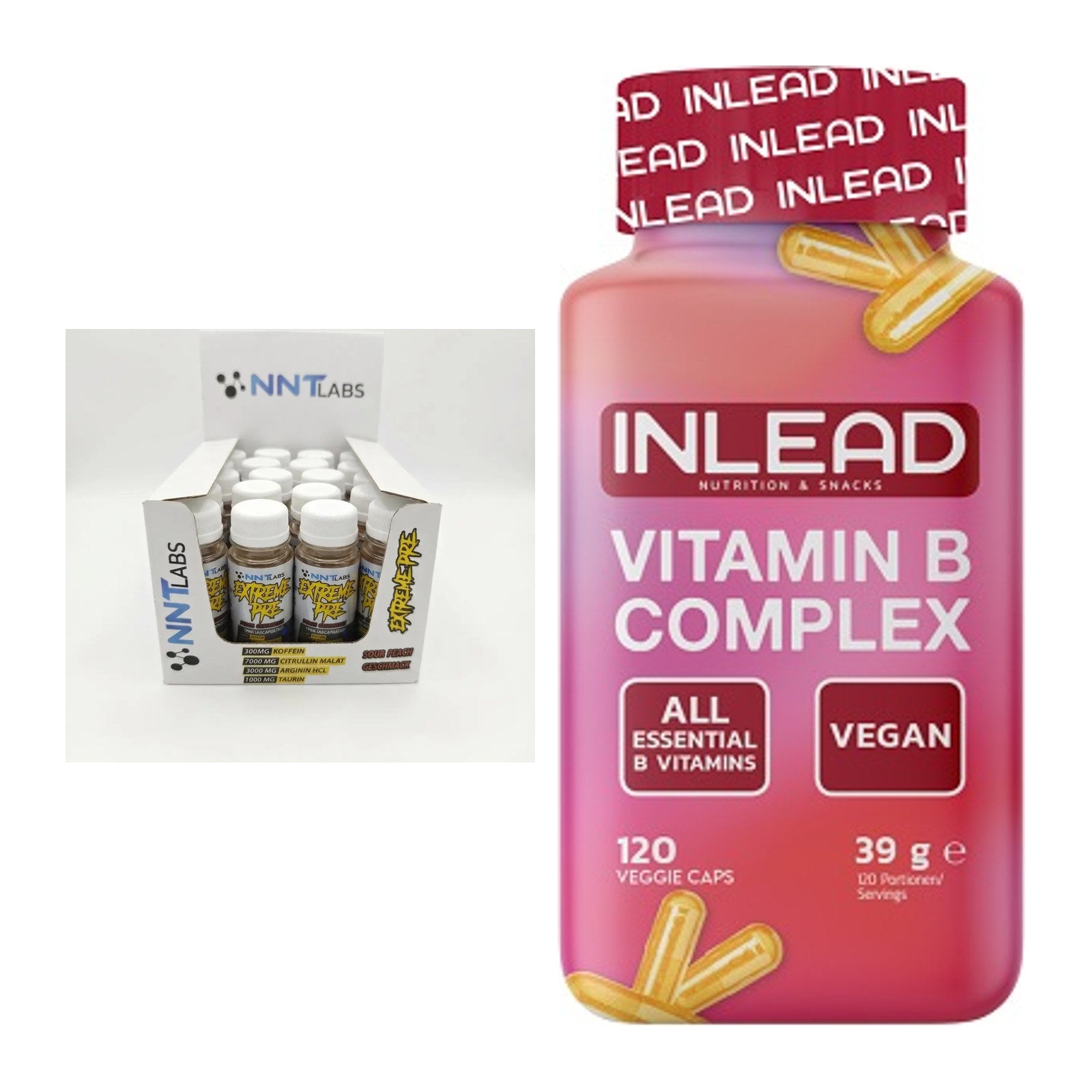 Koffein & B-Vitamine: NNT Extreme Pre-Workou + INLEAD Vitamin B – alle enthaltenen Artikel