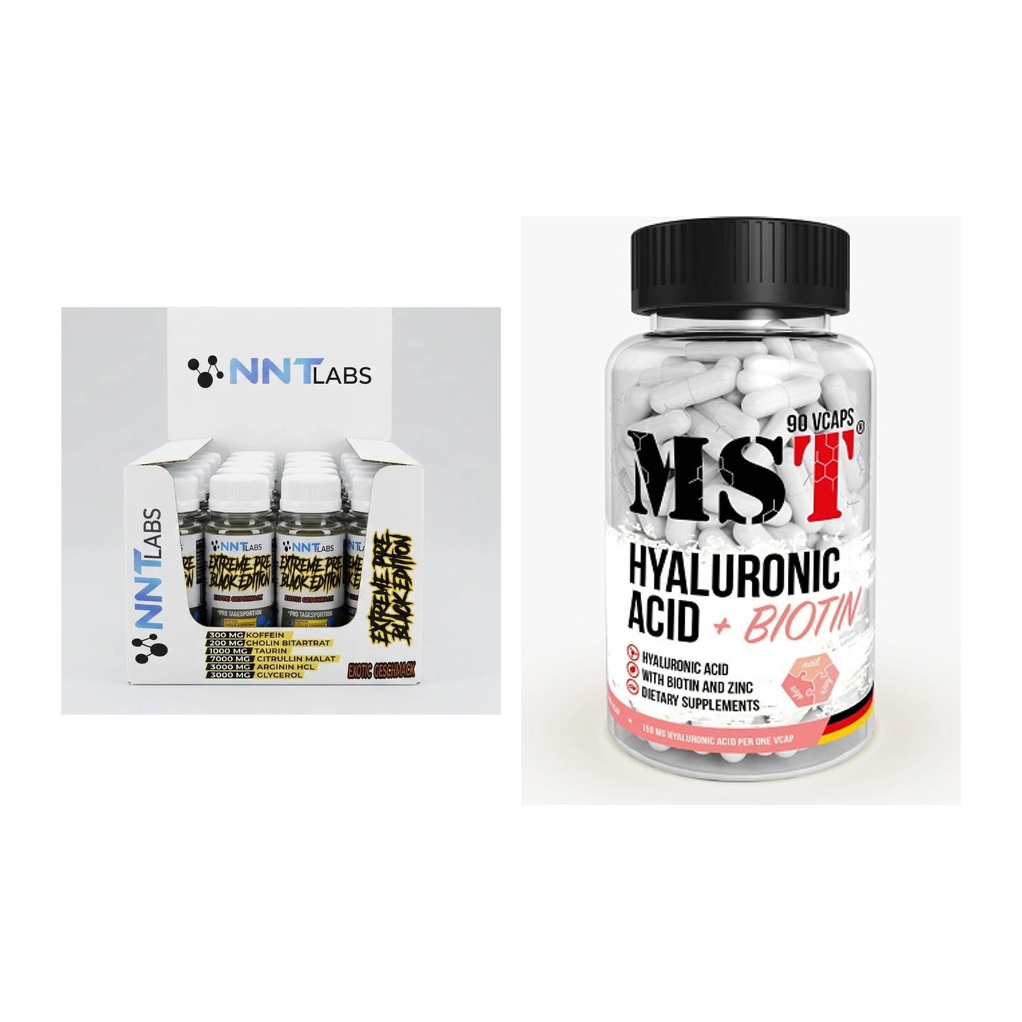 Koffein & B-Vitamine: NNT Extreme Black + MST Hyaluronic Acid – alle enthaltenen Artikel