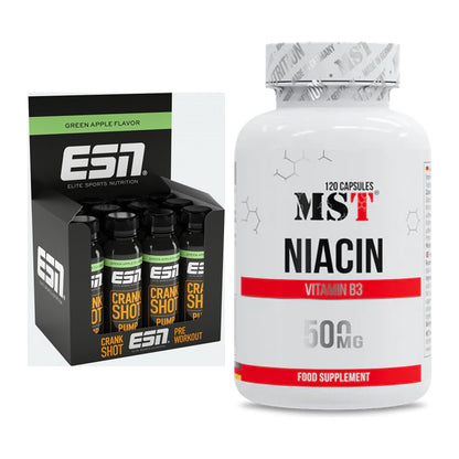 Koffein & B-Vitamine: ESN Crank Pump Shot + MST Niacin – alle enthaltenen Artikel