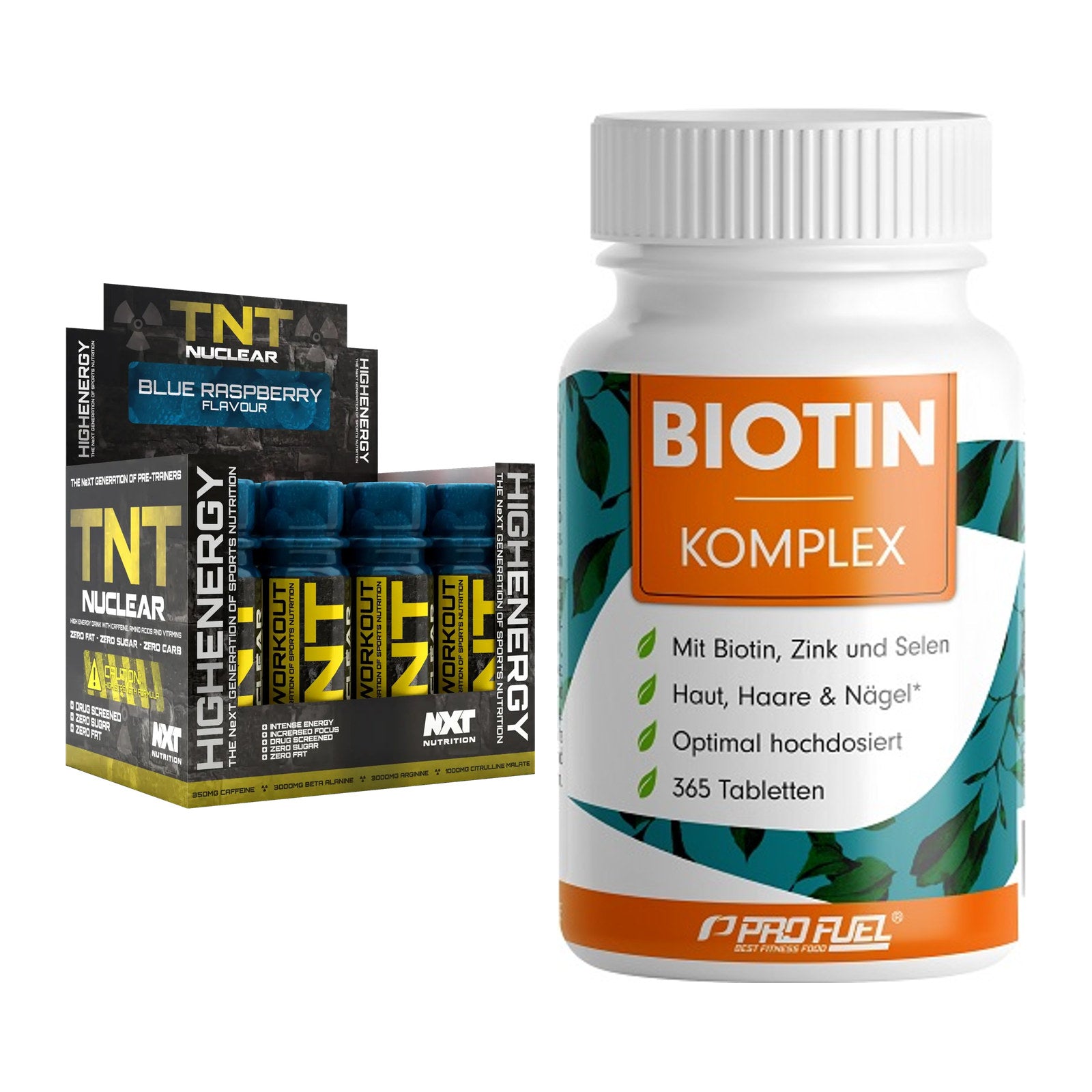 Koffein & B-Vitamine: NXT Nutrition TNT + ProFuel BIOTIN Komplex – alle enthaltenen Artikel