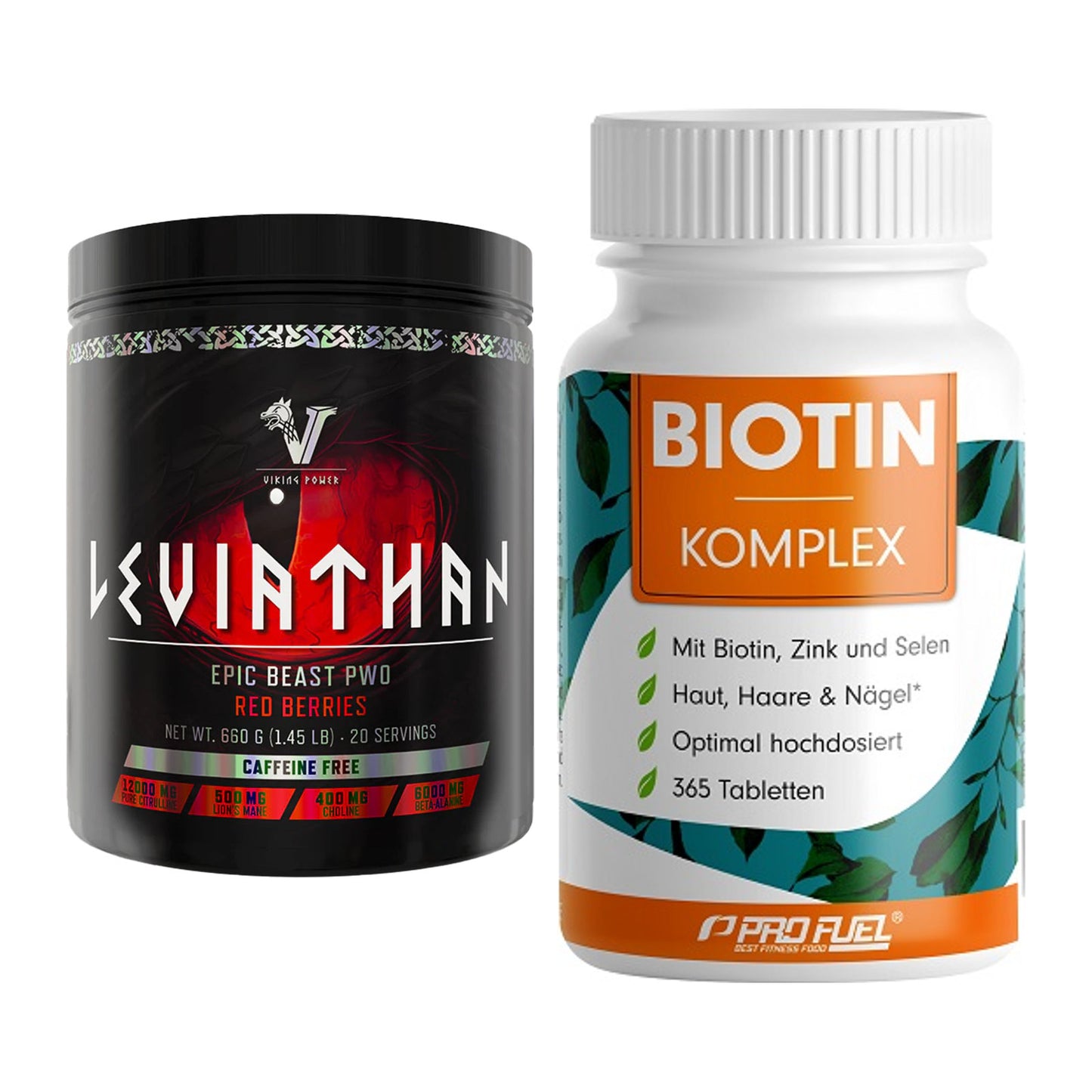 Koffein & B-Vitamine: Viking Power Leviathan + ProFuel BIOTIN Komplex – alle enthaltenen Artikel