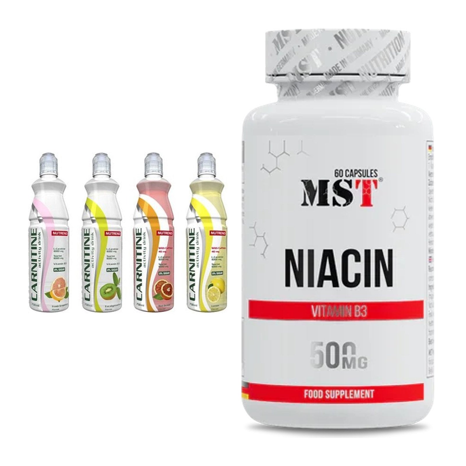 Koffein & B-Vitamine: Nutrend Activity L-Carnitine Drink + MST Niacin – alle enthaltenen Artikel