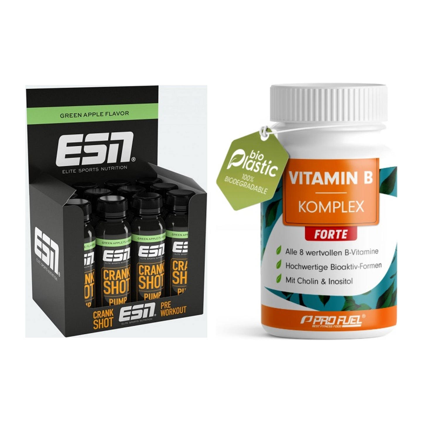 Koffein & B-Vitamine: ESN Crank Pump Shot + ProFuel Vitamin B – alle enthaltenen Artikel
