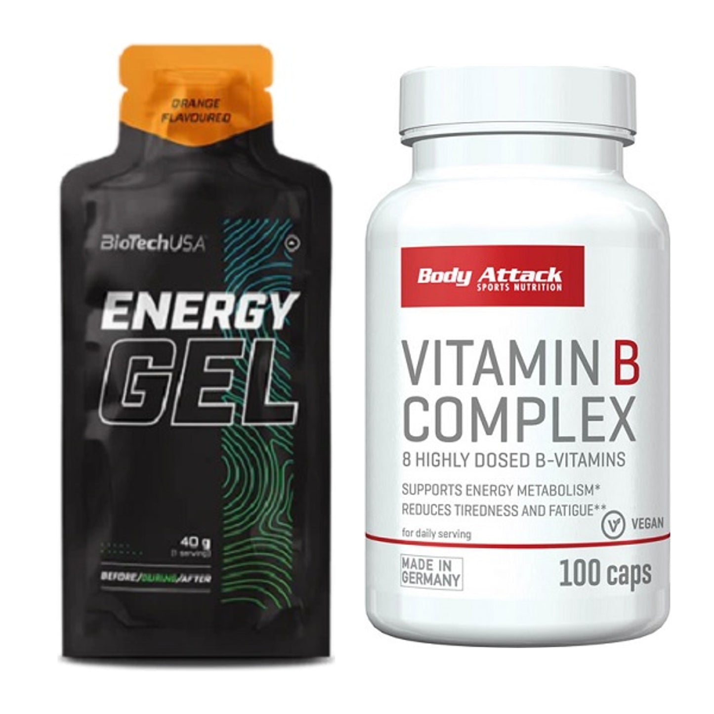 Koffein & B-Vitamine: BioTech Energy Gel + Body Attack Vitamin – alle enthaltenen Artikel