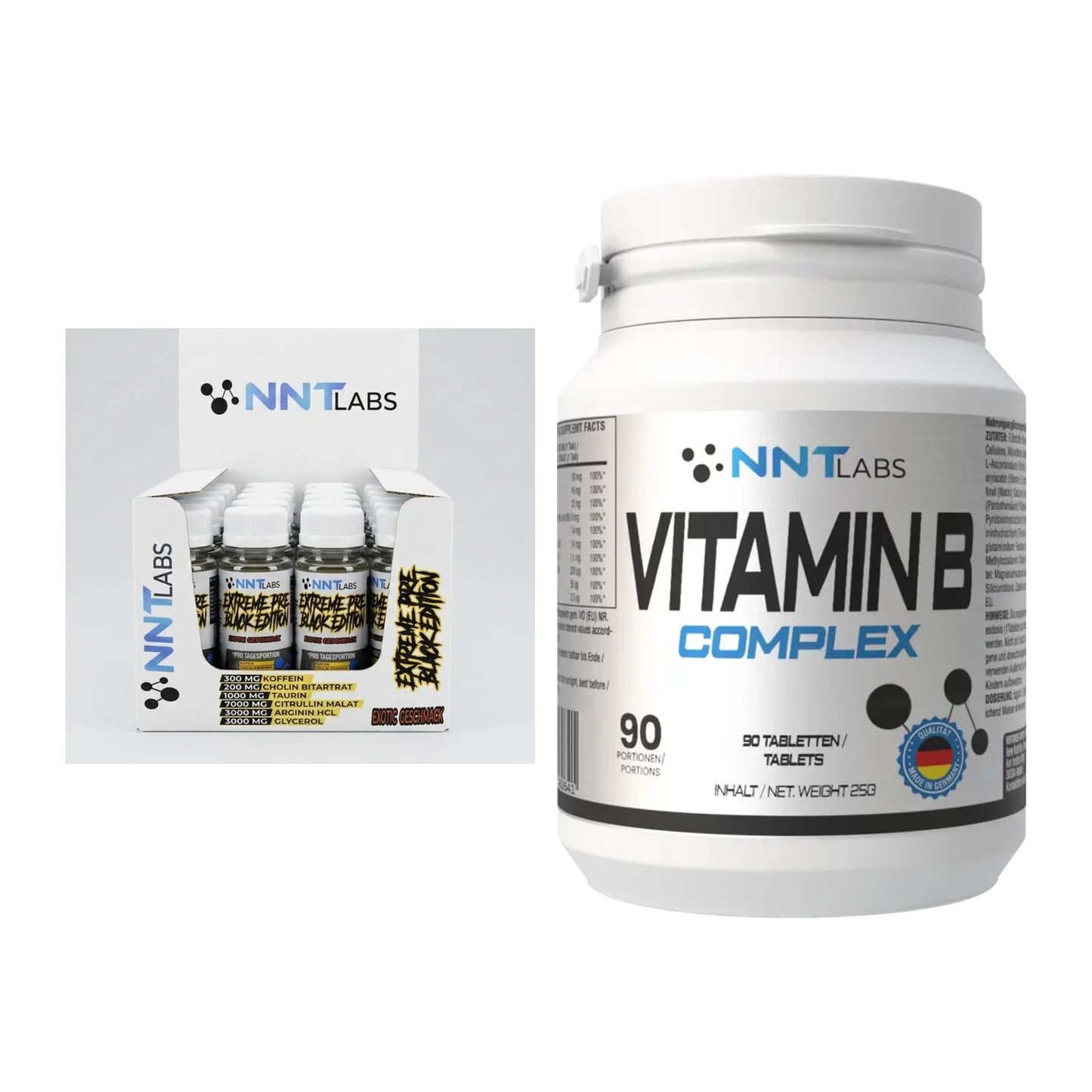 Koffein & B-Vitamine: NNT Extreme Black + NNT Vitamin B Complex – alle enthaltenen Artikel