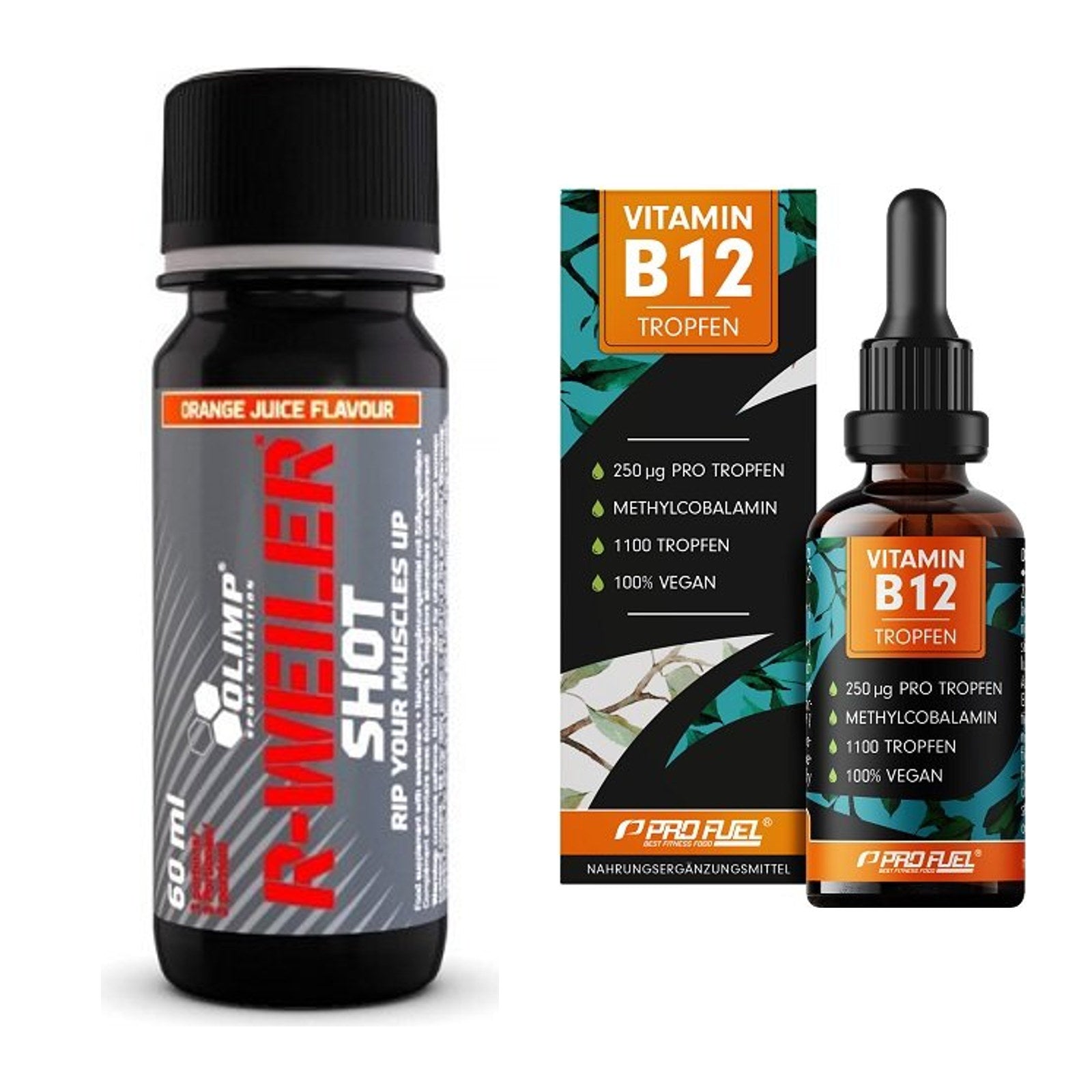 Koffein & B-Vitamine: Olimp R-Weiler Shot + ProFuel Vitamin B12 – alle enthaltenen Artikel
