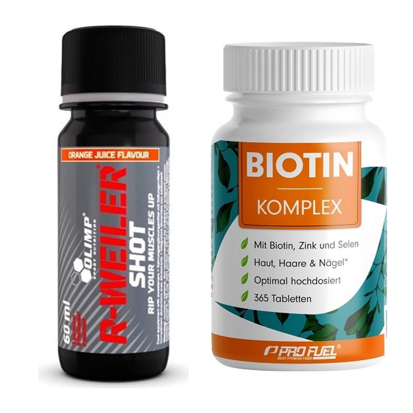 Koffein & B-Vitamine: Olimp R-Weiler Shot + ProFuel BIOTIN Komplex – alle enthaltenen Artikel