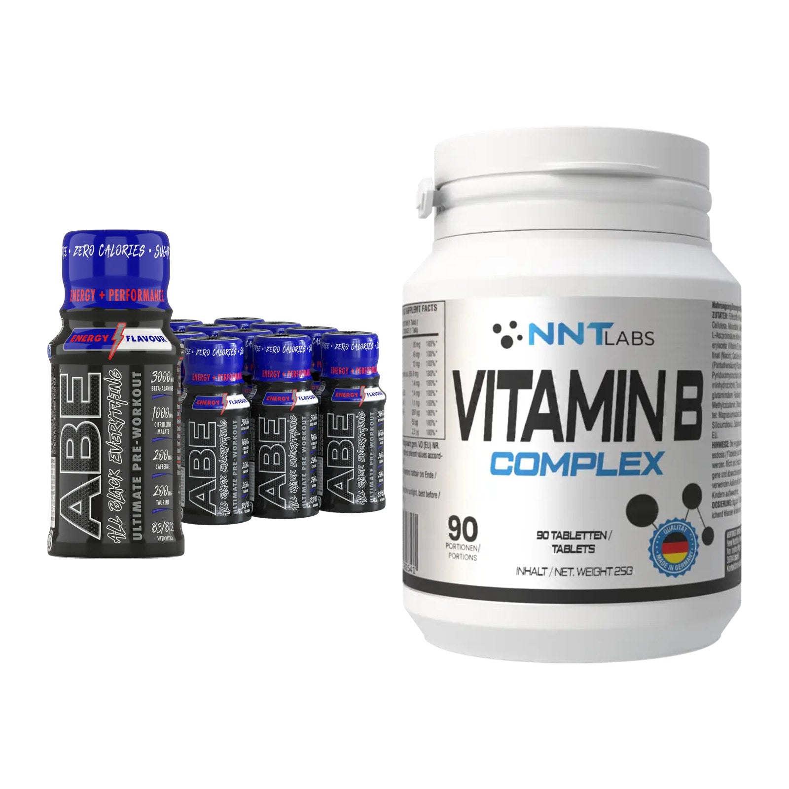 Koffein & B-Vitamine: Applied ABE Pre-Workou + NNT Vitamin B Complex – alle enthaltenen Artikel
