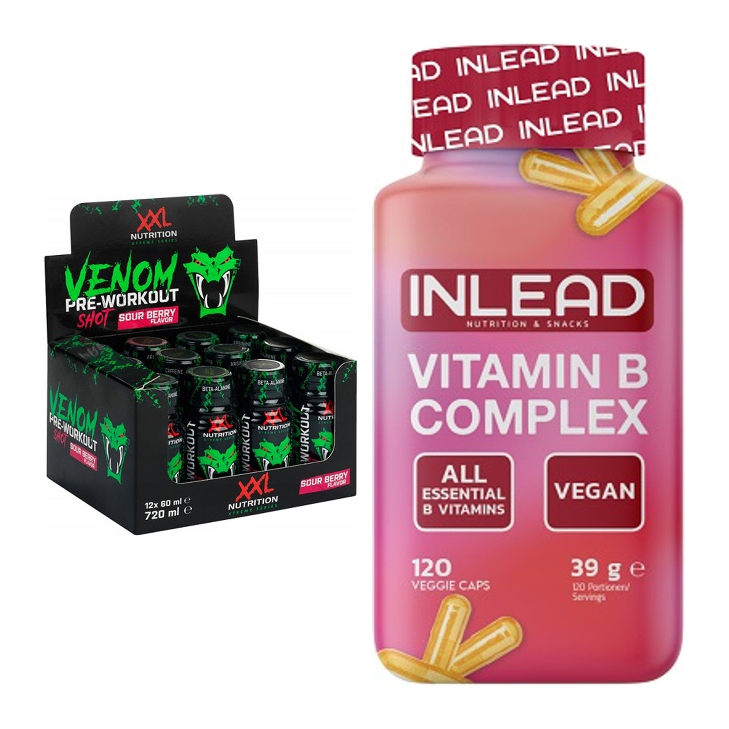 Koffein & B-Vitamine: XXL Nutrition Venom + INLEAD Vitamin B – alle enthaltenen Artikel