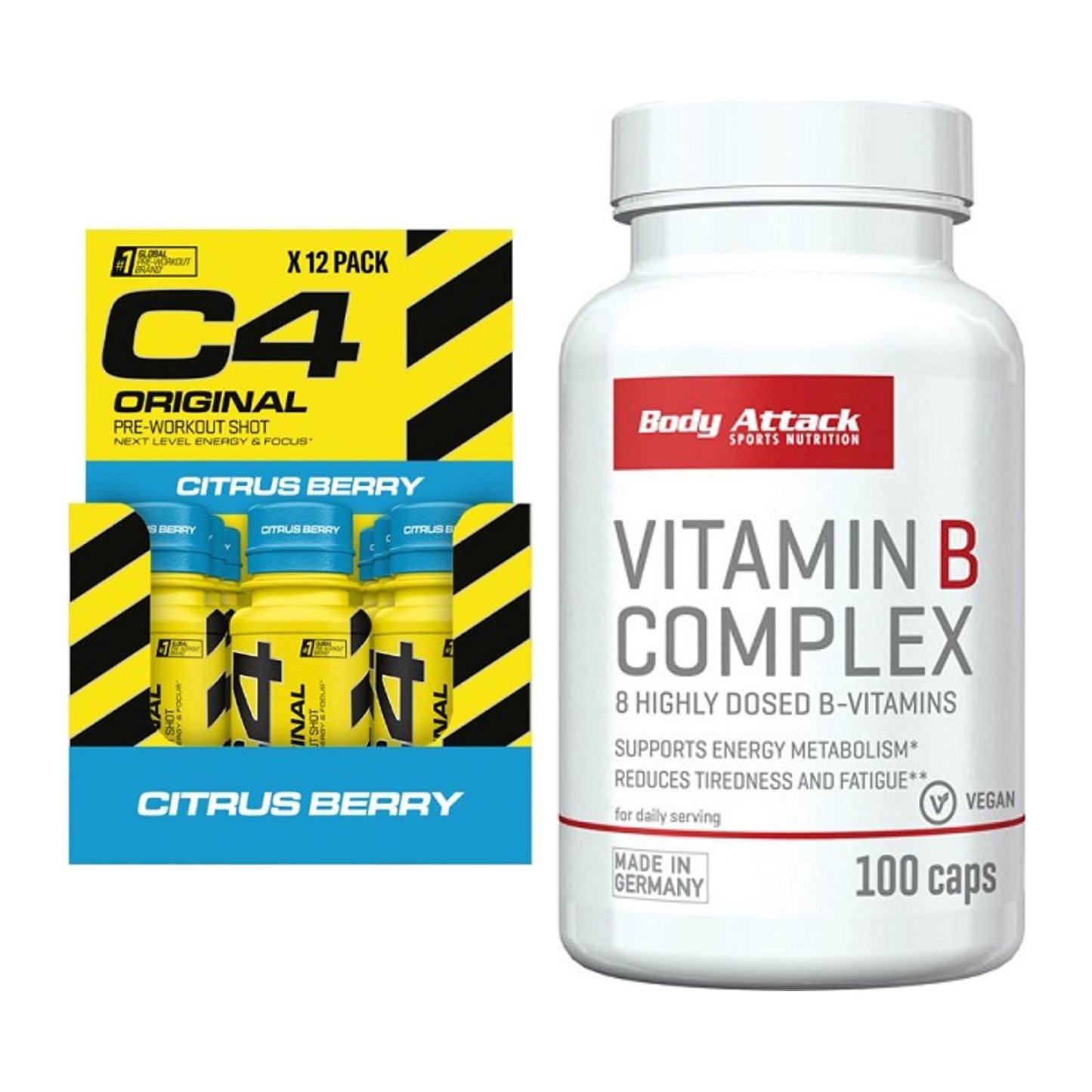 Koffein & B-Vitamine: Cellucor C4 Original + Body Attack Vitamin – alle enthaltenen Artikel