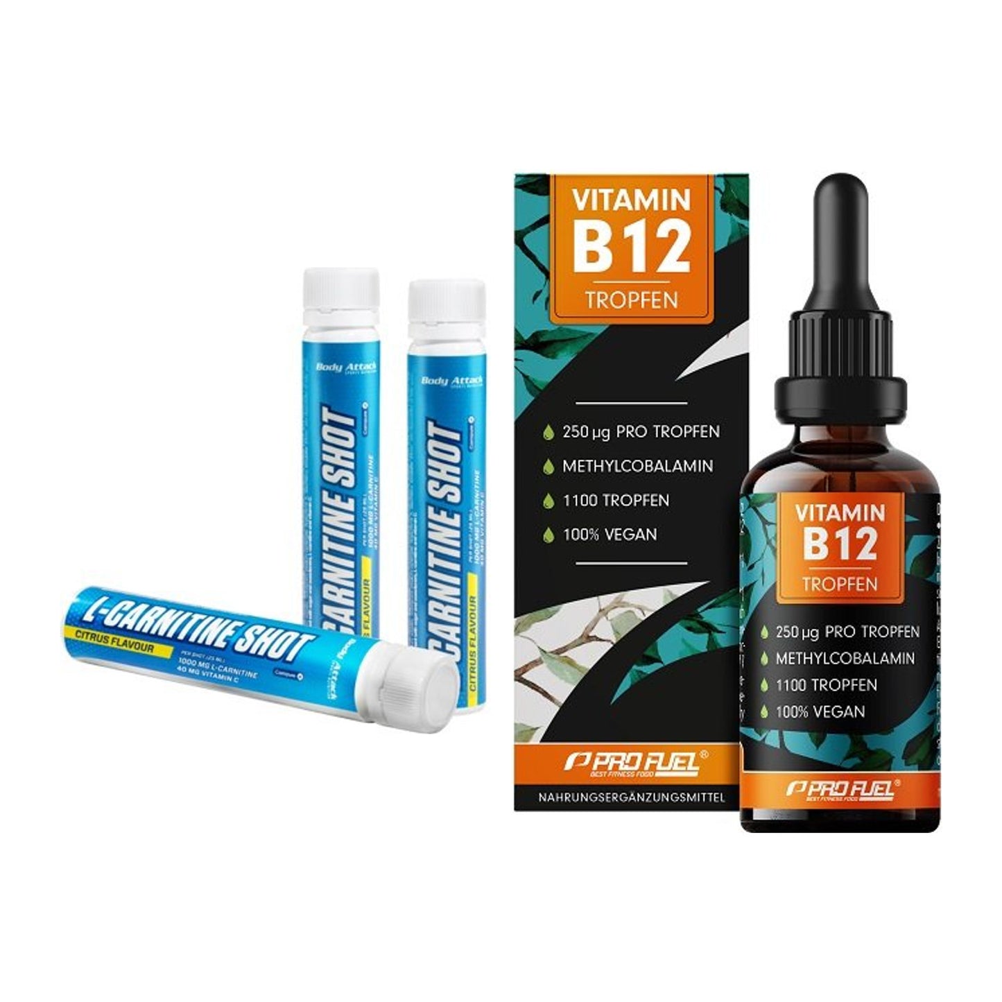 Koffein & B-Vitamine: Body Attack L-Carnitin + ProFuel Vitamin B12 – alle enthaltenen Artikel