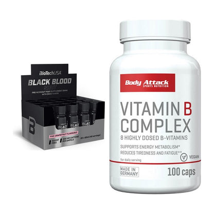 Koffein & B-Vitamine: BioTech Black Blood + Body Attack Vitamin – alle enthaltenen Artikel