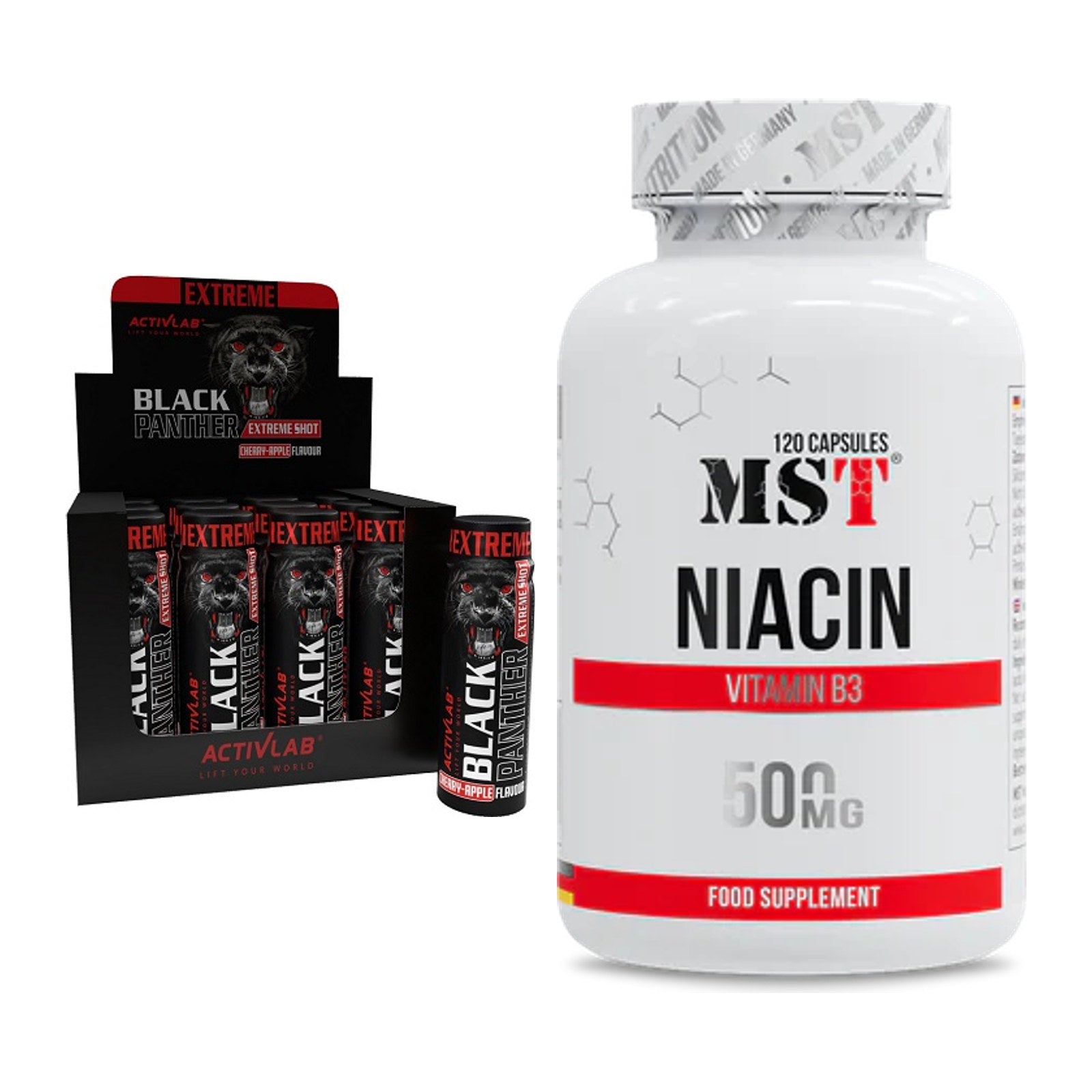 Koffein & B-Vitamine: Activlab Black Panther Extreme + MST Niacin – alle enthaltenen Artikel