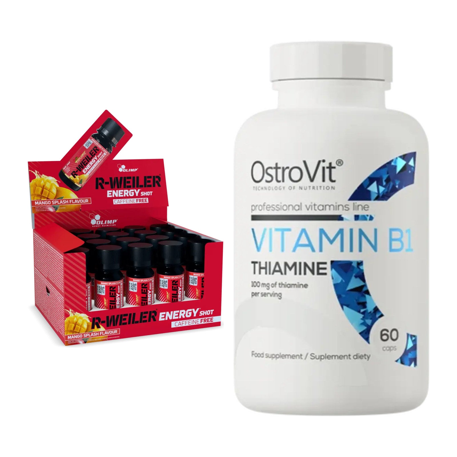 Koffein & B-Vitamine: Olimp R-Weiler Energy + Ostrovit Vitamin B1 – alle enthaltenen Artikel