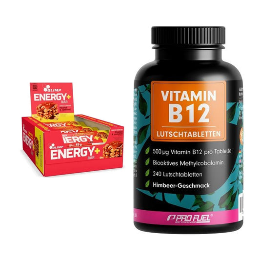 Koffein & B-Vitamine: Olimp Energy+ Bar 20 x + ProFuel Vitamin B12 – alle enthaltenen Artikel