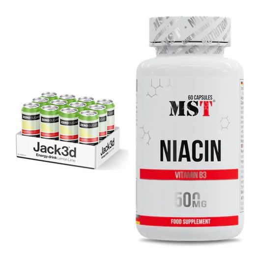 Koffein & B-Vitamine: USP Labs Jack3d Energy 12x500ml + MST Niacin – alle enthaltenen Artikel