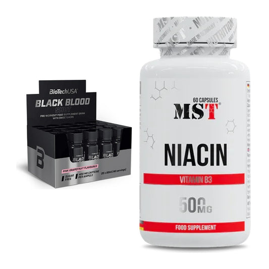 Koffein & B-Vitamine: BioTech Black Blood Shot 20x60ml + MST Niacin – alle enthaltenen Artikel