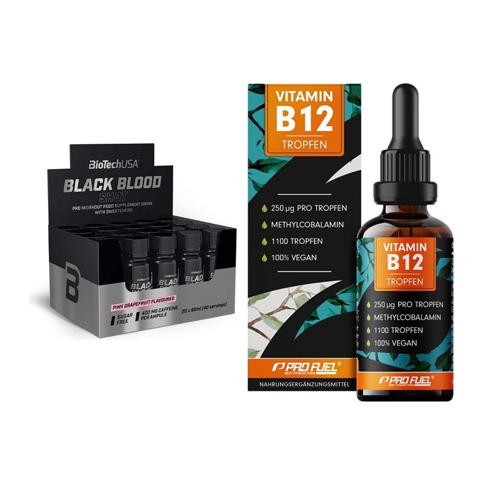 Koffein & B-Vitamine: BioTech Black Blood + ProFuel Vitamin B12 – alle enthaltenen Artikel