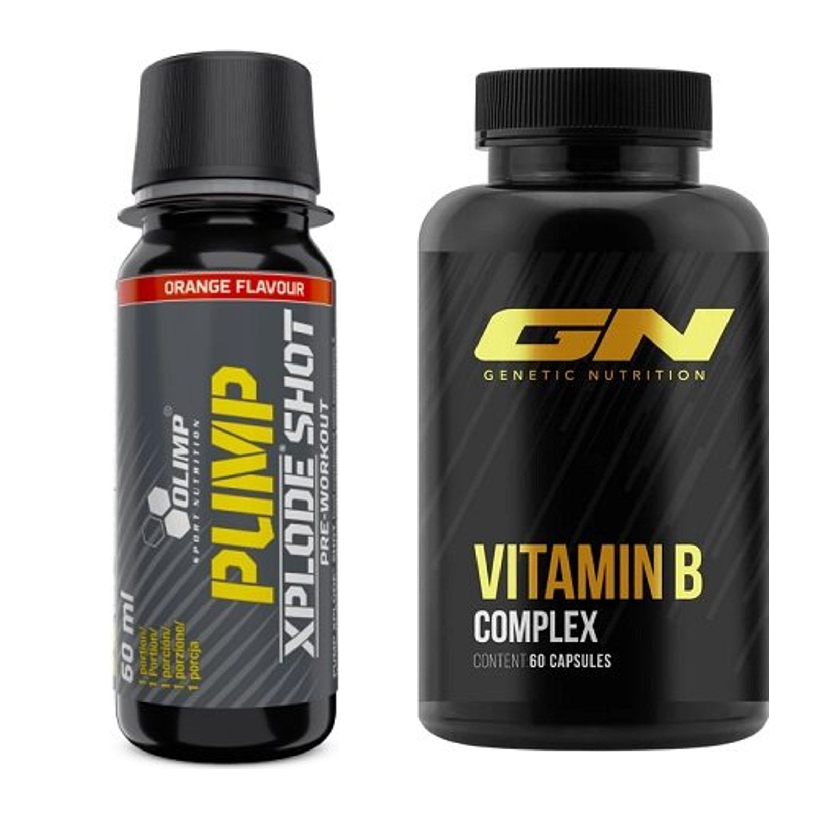 Koffein & B-Vitamine: Olimp Pump Xplode Shot + GN Vitamin B-Complex – alle enthaltenen Artikel