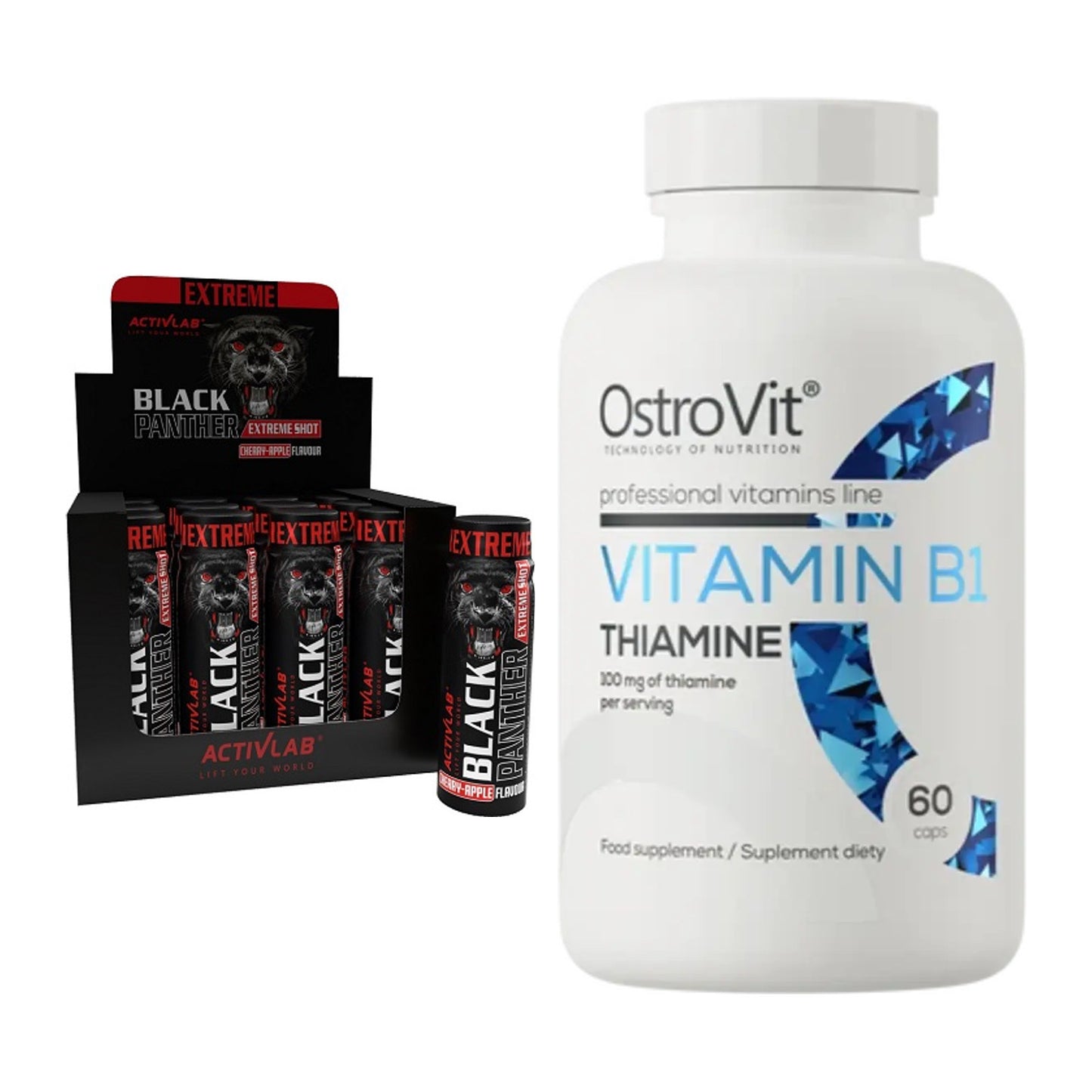 Koffein & B-Vitamine: Activlab Black Panther + Ostrovit Vitamin B1 – alle enthaltenen Artikel