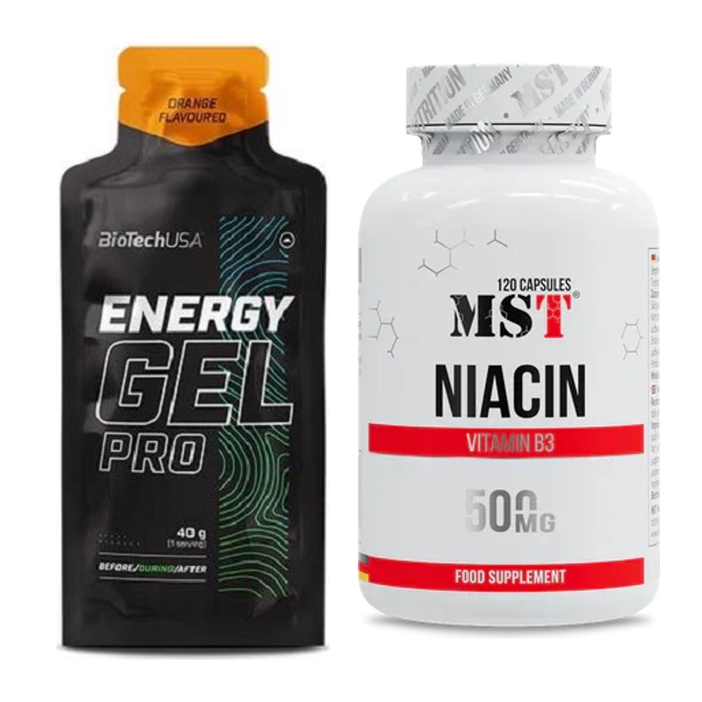 Koffein & B-Vitamine: BioTech Energy Gel Pro 12x 40g + MST Niacin – alle enthaltenen Artikel