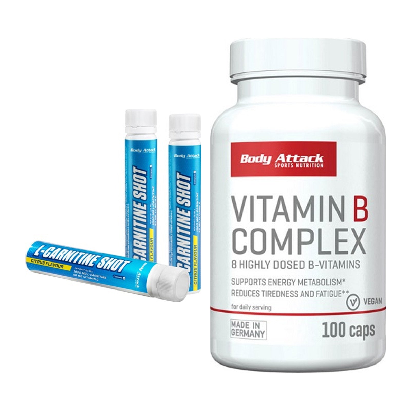 Koffein & B-Vitamine: Body Attack L-Carnitin + Body Attack Vitamin – alle enthaltenen Artikel