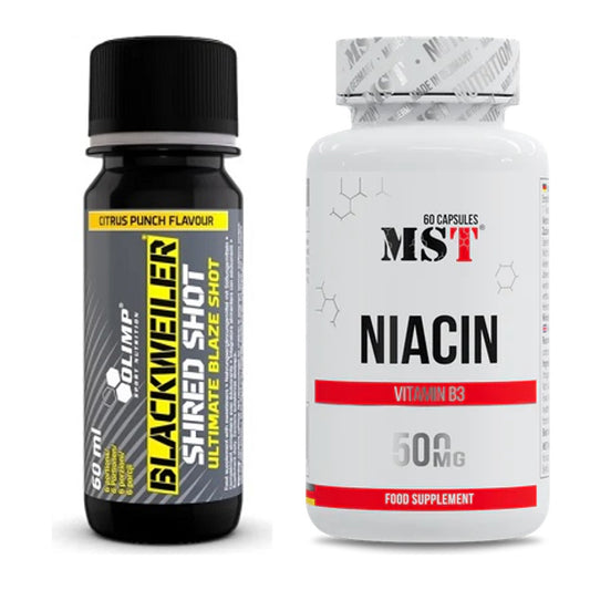 Koffein & B-Vitamine: Olimp Blackweiler Shred Shot + MST Niacin – alle enthaltenen Artikel