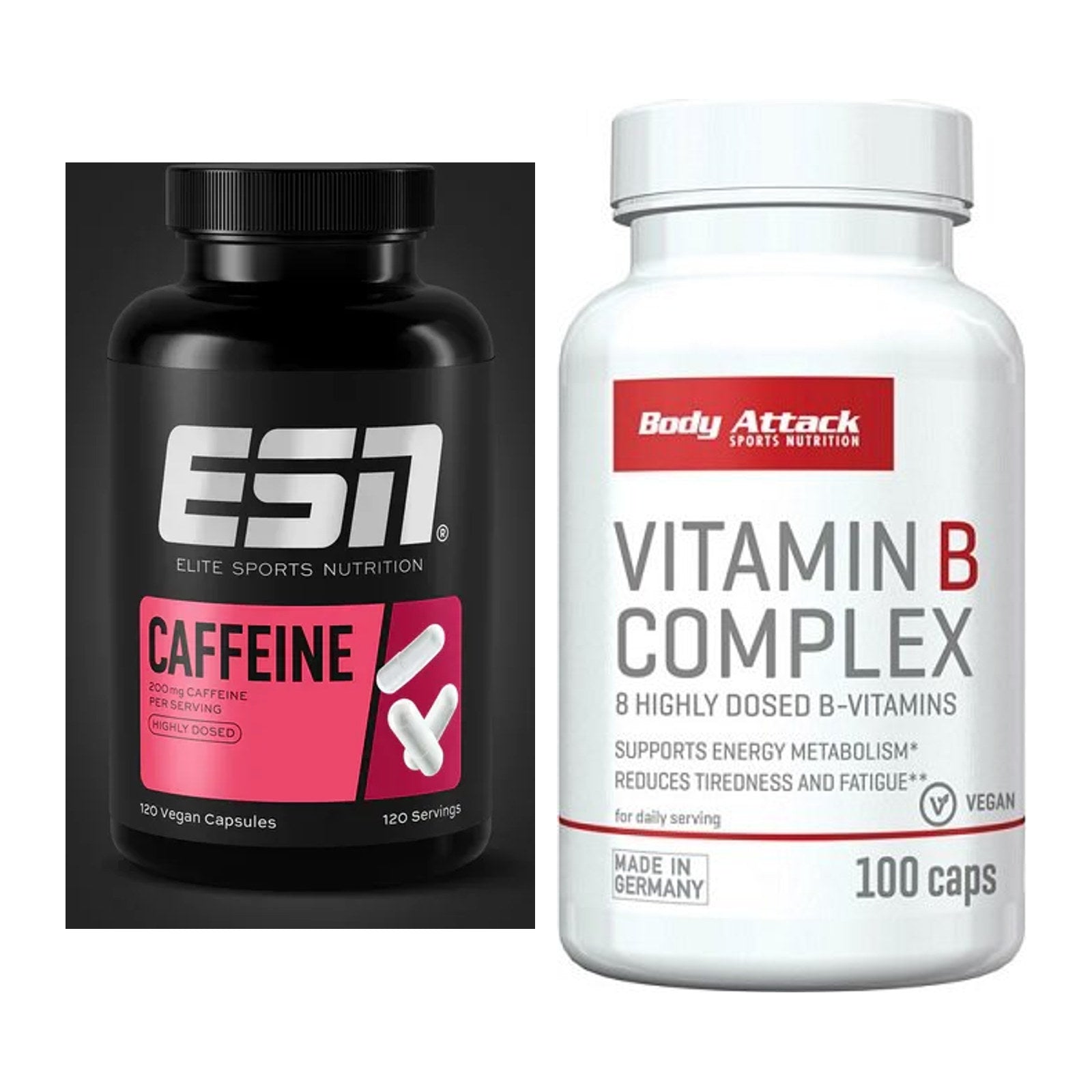 Koffein & B-Vitamine: ESN Caffeine Caps + Body Attack Vitamin – alle enthaltenen Artikel