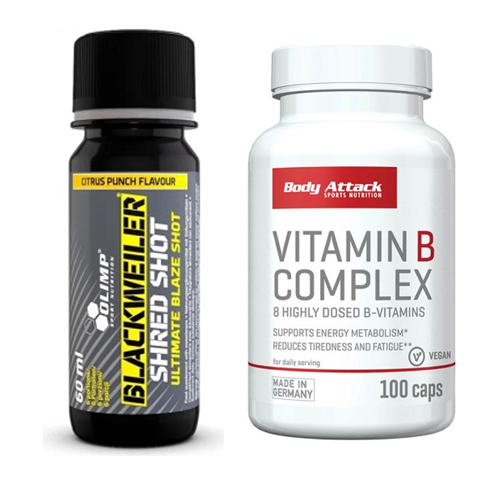 Koffein & B-Vitamine: Olimp Blackweiler + Body Attack Vitamin – alle enthaltenen Artikel