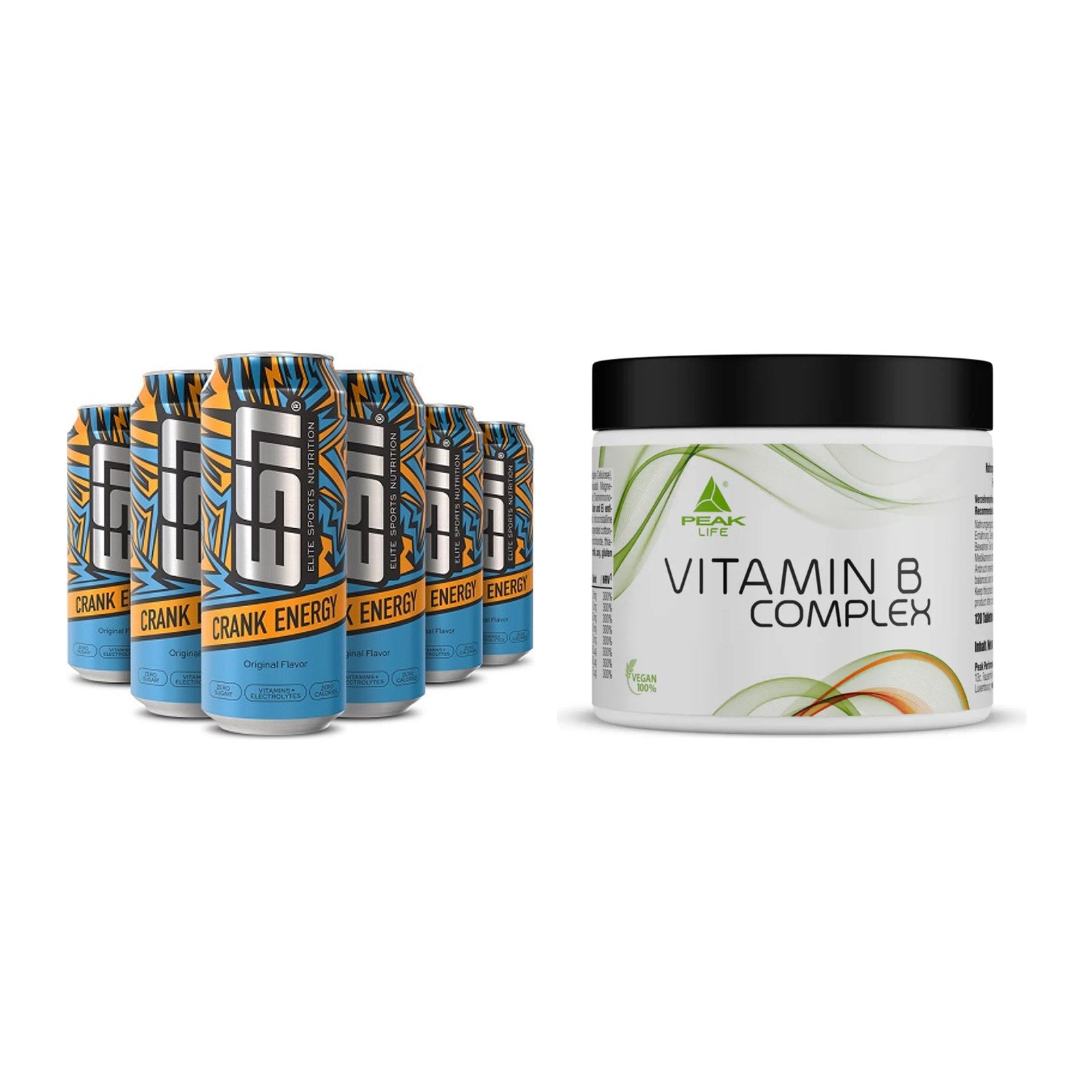 Koffein & B-Vitamine: ESN Crank Energy + Peak Vitamin B Complex – alle enthaltenen Artikel