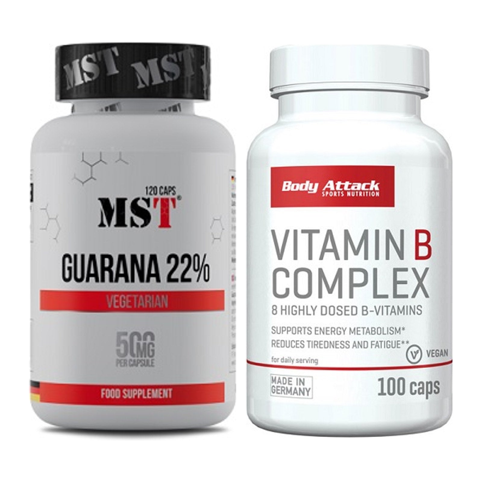 Koffein & B-Vitamine: MST Guarana 22% + Body Attack Vitamin B-Complex – alle enthaltenen Artikel