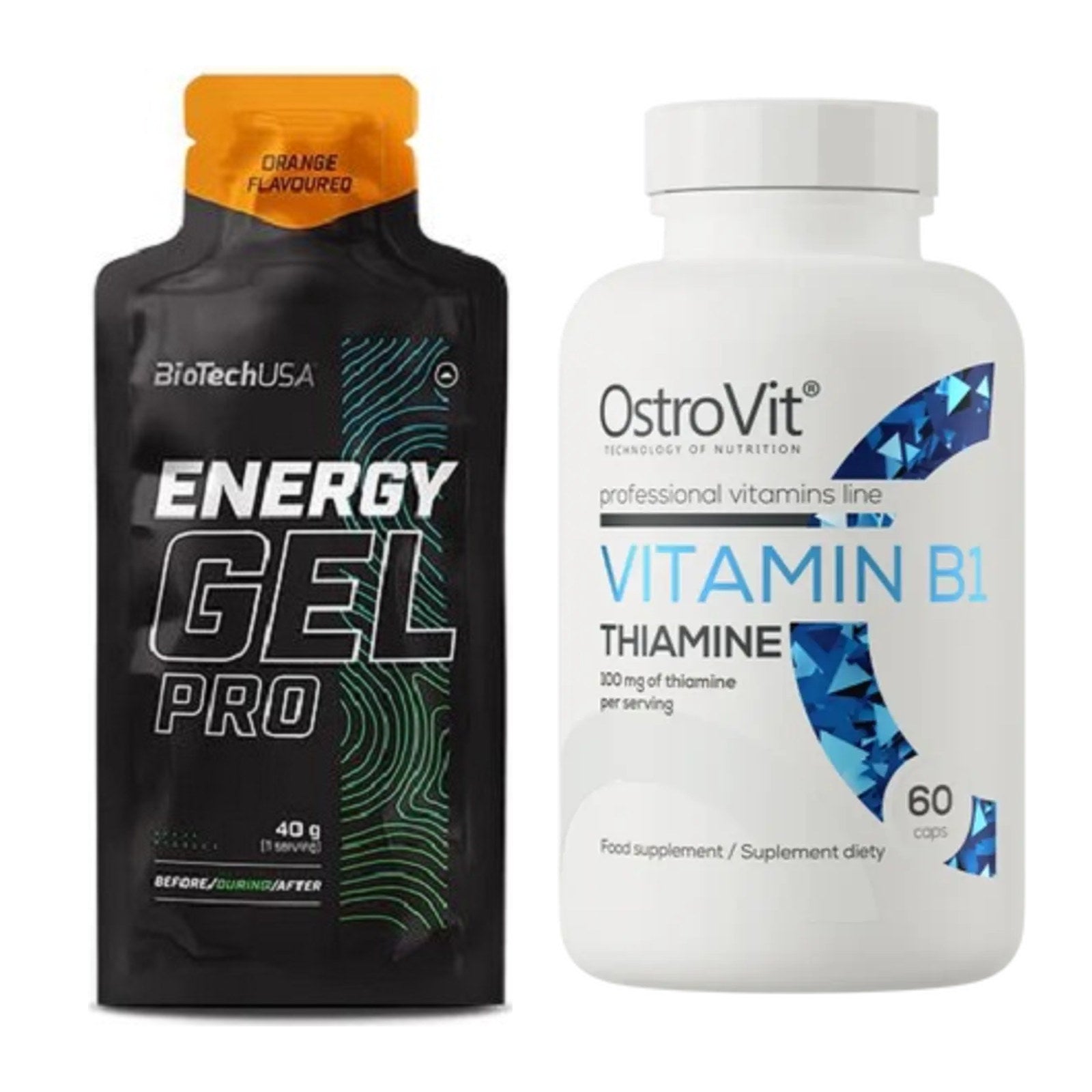 Koffein & B-Vitamine: BioTech Energy Gel Pro + Ostrovit Vitamin B1 – alle enthaltenen Artikel