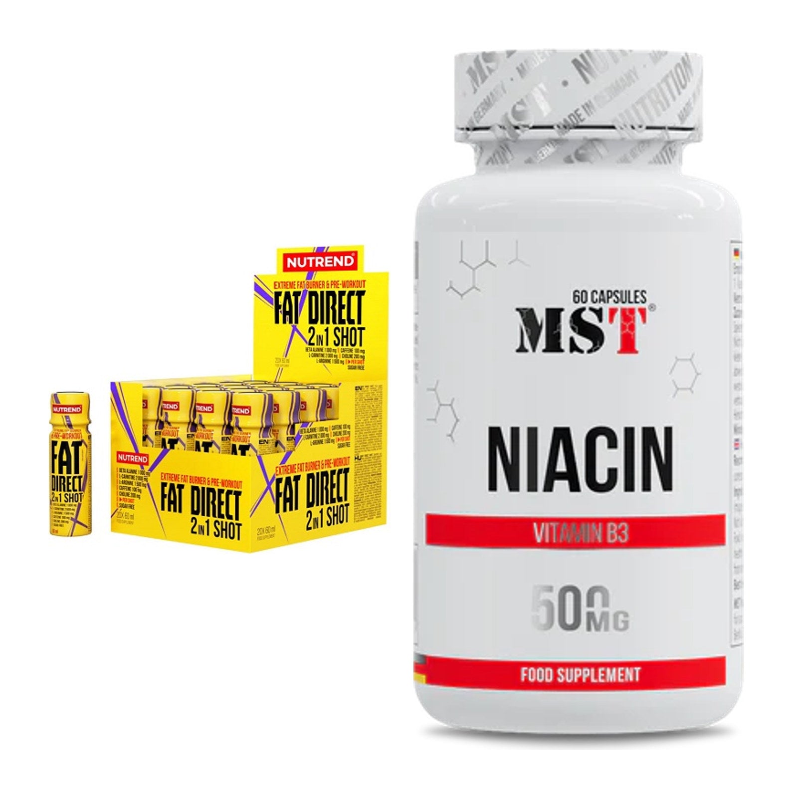Koffein & B-Vitamine: Nutrend Fat Direct Shot + MST Niacin – alle enthaltenen Artikel