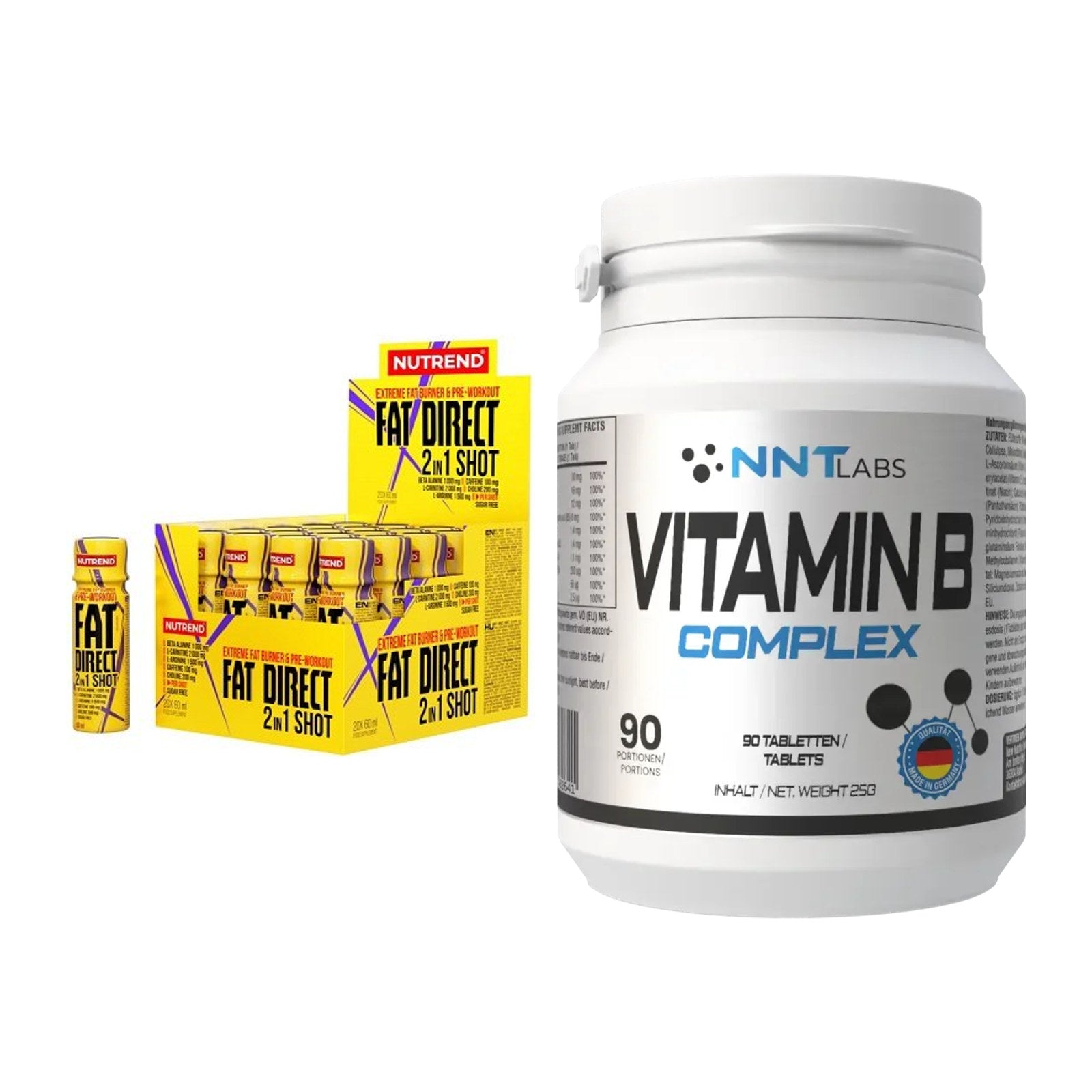 Koffein & B-Vitamine: Nutrend Fat Direct Shot + NNT Vitamin B Complex – alle enthaltenen Artikel