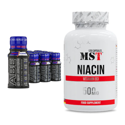 Koffein & B-Vitamine: Applied ABE Pre-Workout SHOTS + MST Niacin – alle enthaltenen Artikel