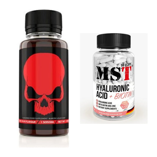 Koffein og B-vitaminer: Genius Nutrition + MST Hyaluronsyre – alle varer inkludert