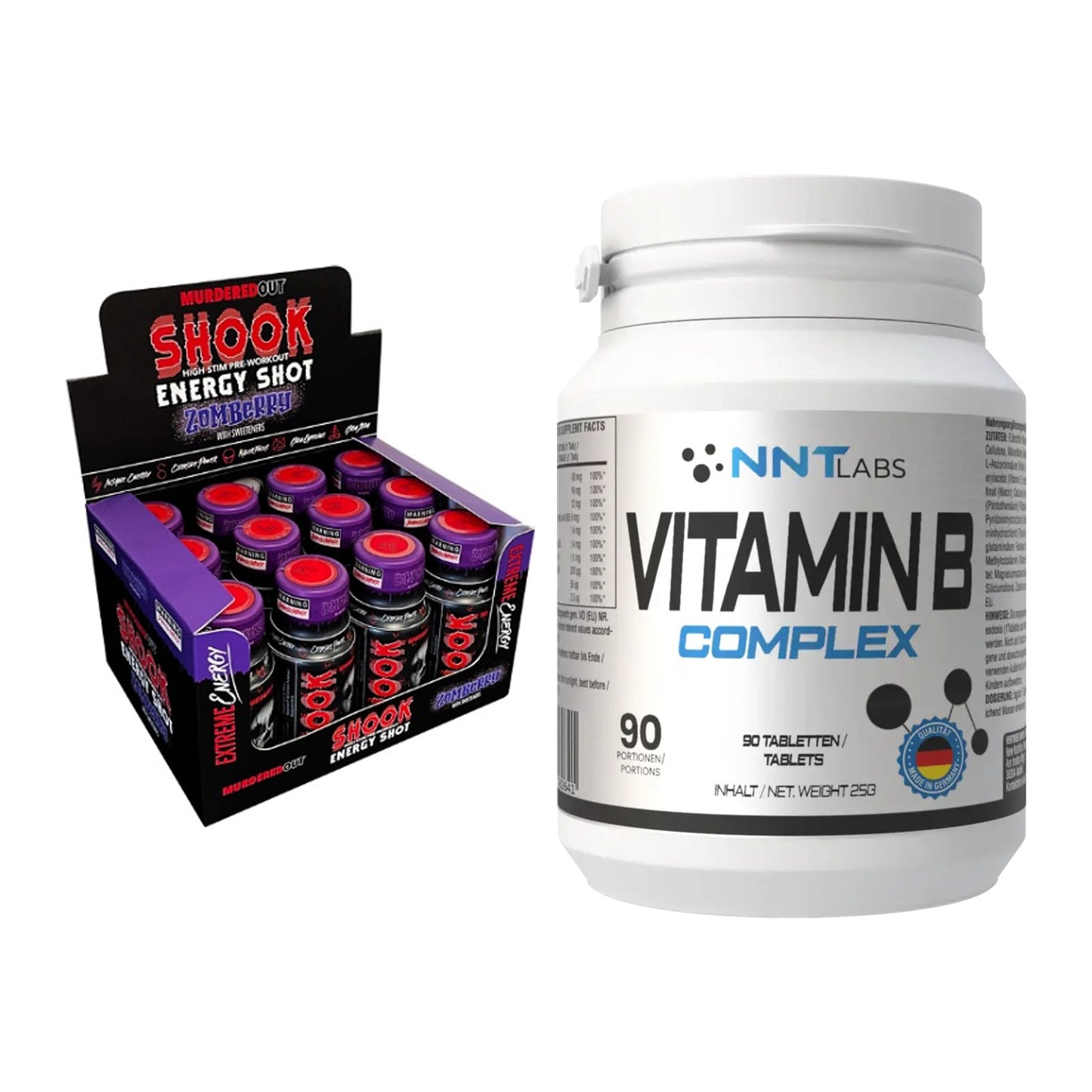 Koffein & B-Vitamine: Murdered Out Shook Shot + NNT Vitamin B Complex – alle enthaltenen Artikel
