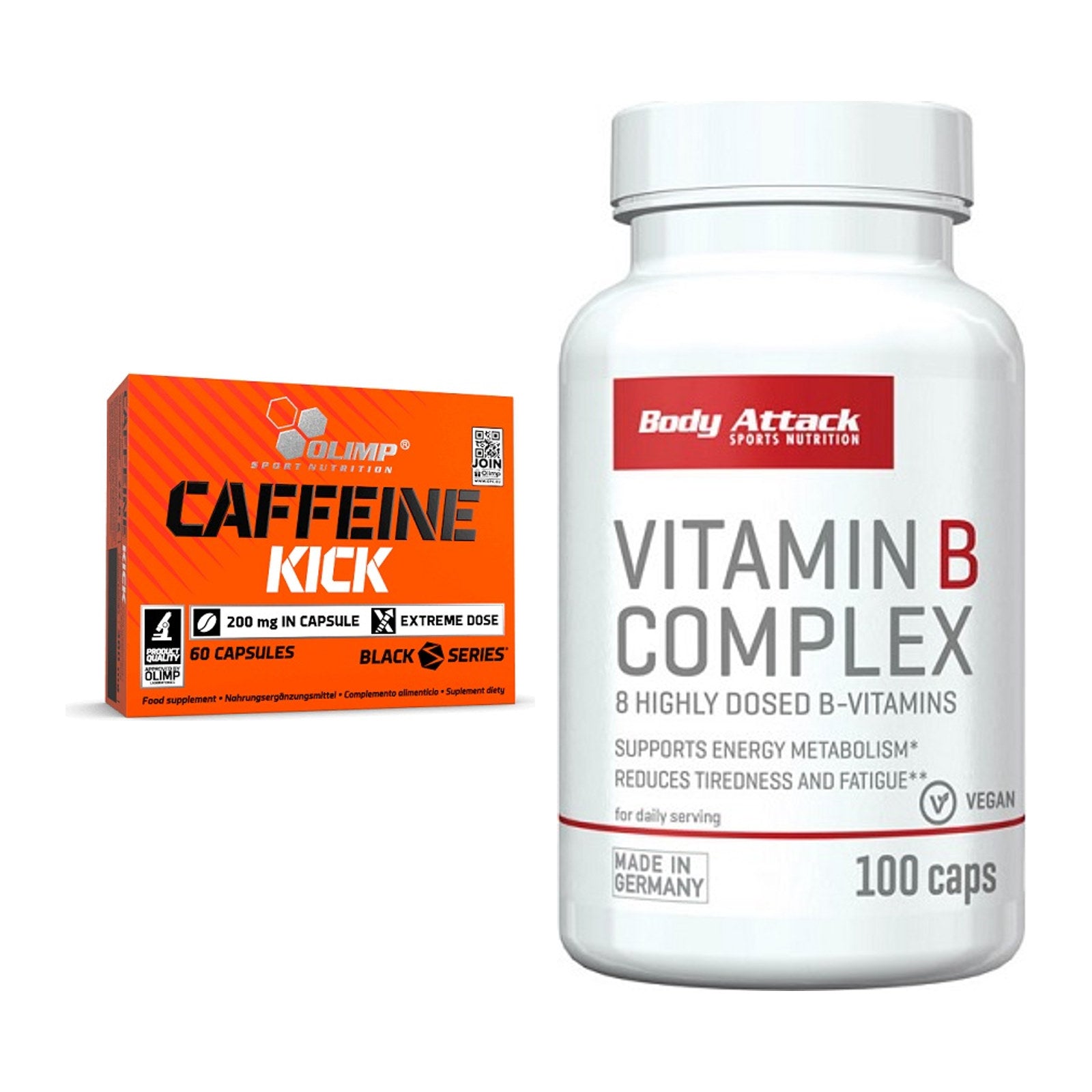 Koffein & B-Vitamine: Olimp Caffeine Kick + Body Attack Vitamin – alle enthaltenen Artikel