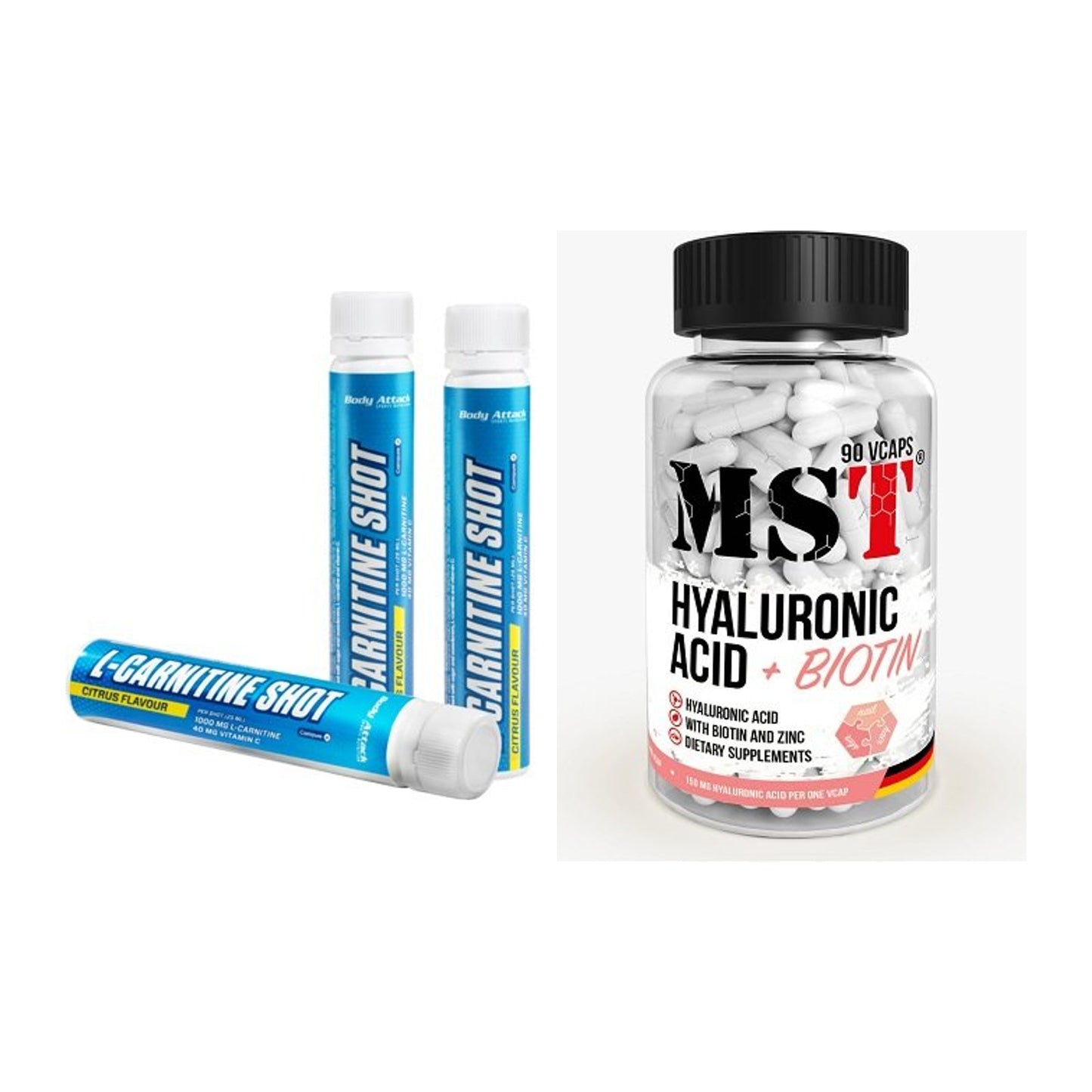 Koffein & B-Vitamine: Body Attack L-Carnitin + MST Hyaluronic Acid – alle enthaltenen Artikel