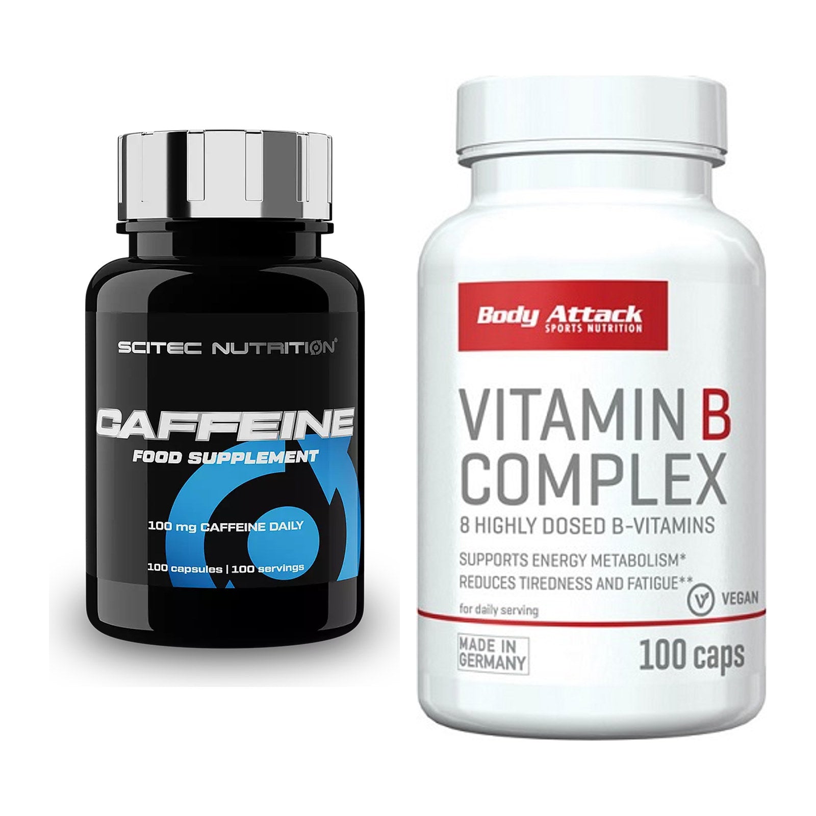 Koffein & B-Vitamine: Scitec Caffeine + Body Attack Vitamin B-Complex – alle enthaltenen Artikel