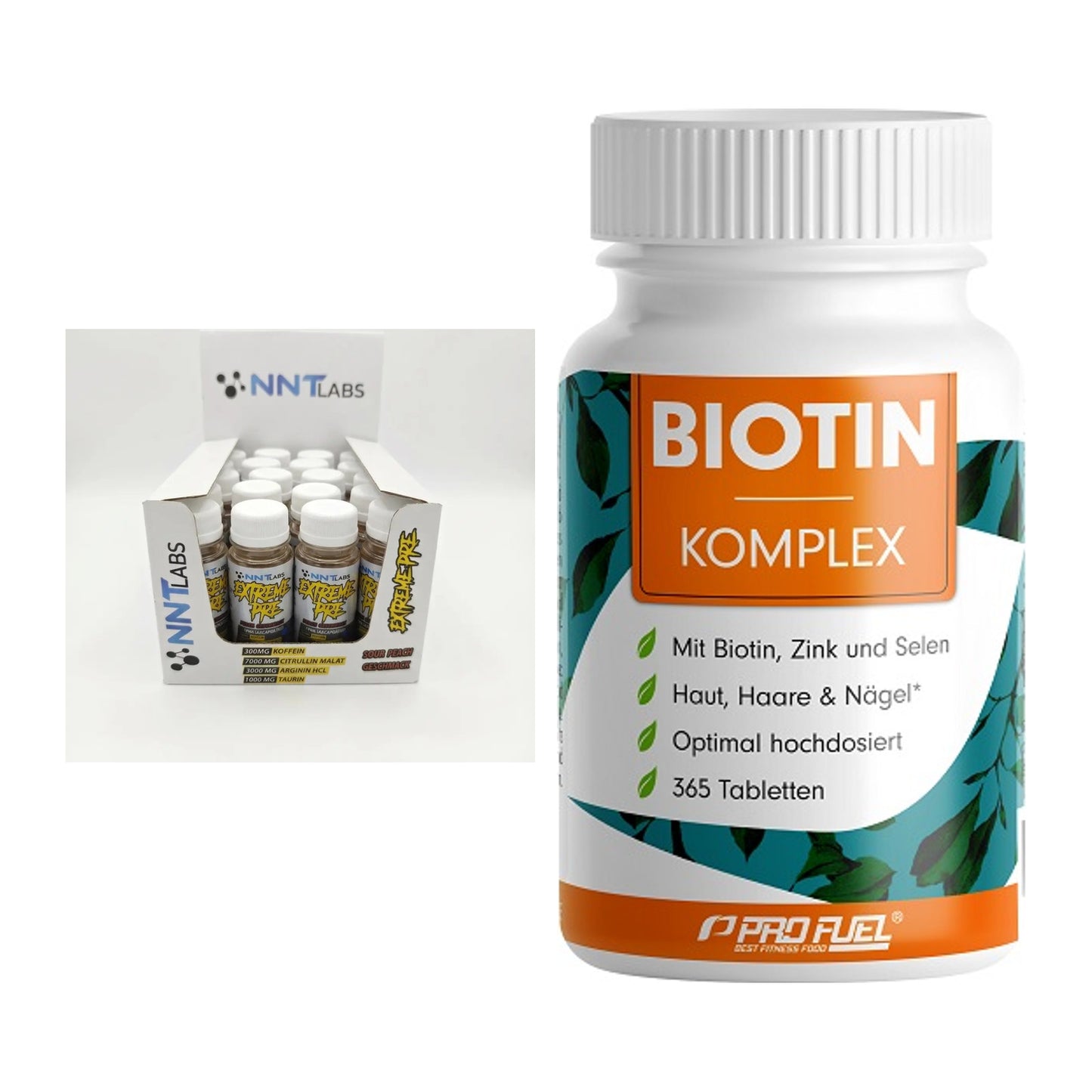 Koffein & B-Vitamine: NNT Extreme Pre-Workou + ProFuel BIOTIN Komplex – alle enthaltenen Artikel