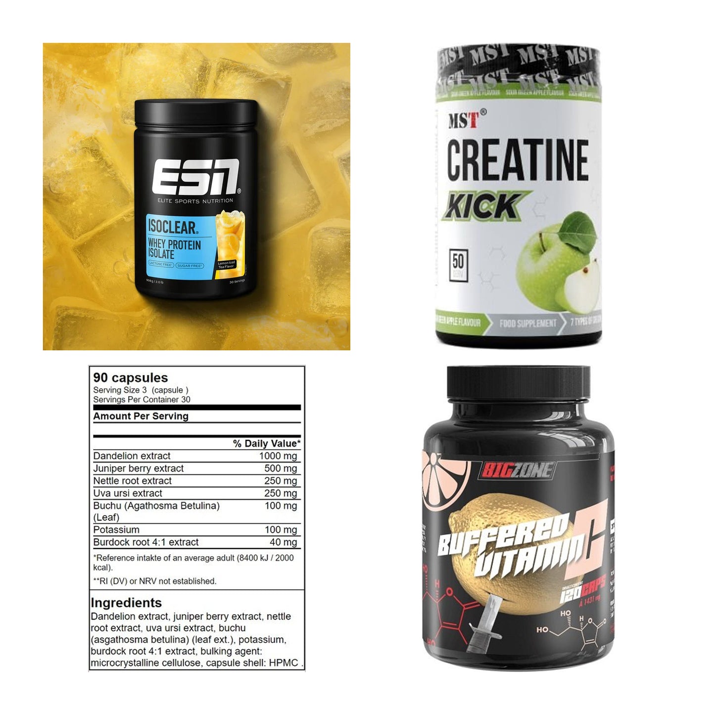 Wettkampfvorbereitung: ESN ISOCLEAR + MST Creatine + 2 weitere – alle enthaltenen Artikel