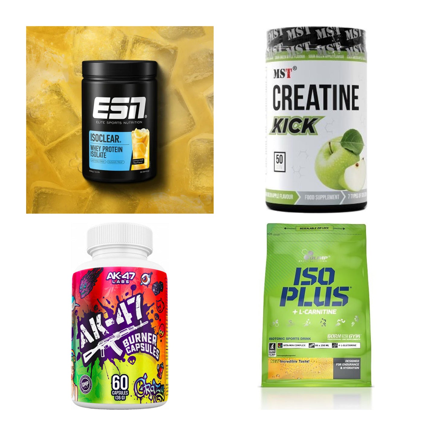 Wettkampfvorbereitung: ESN ISOCLEAR + MST Creatine + 2 weitere – alle enthaltenen Artikel