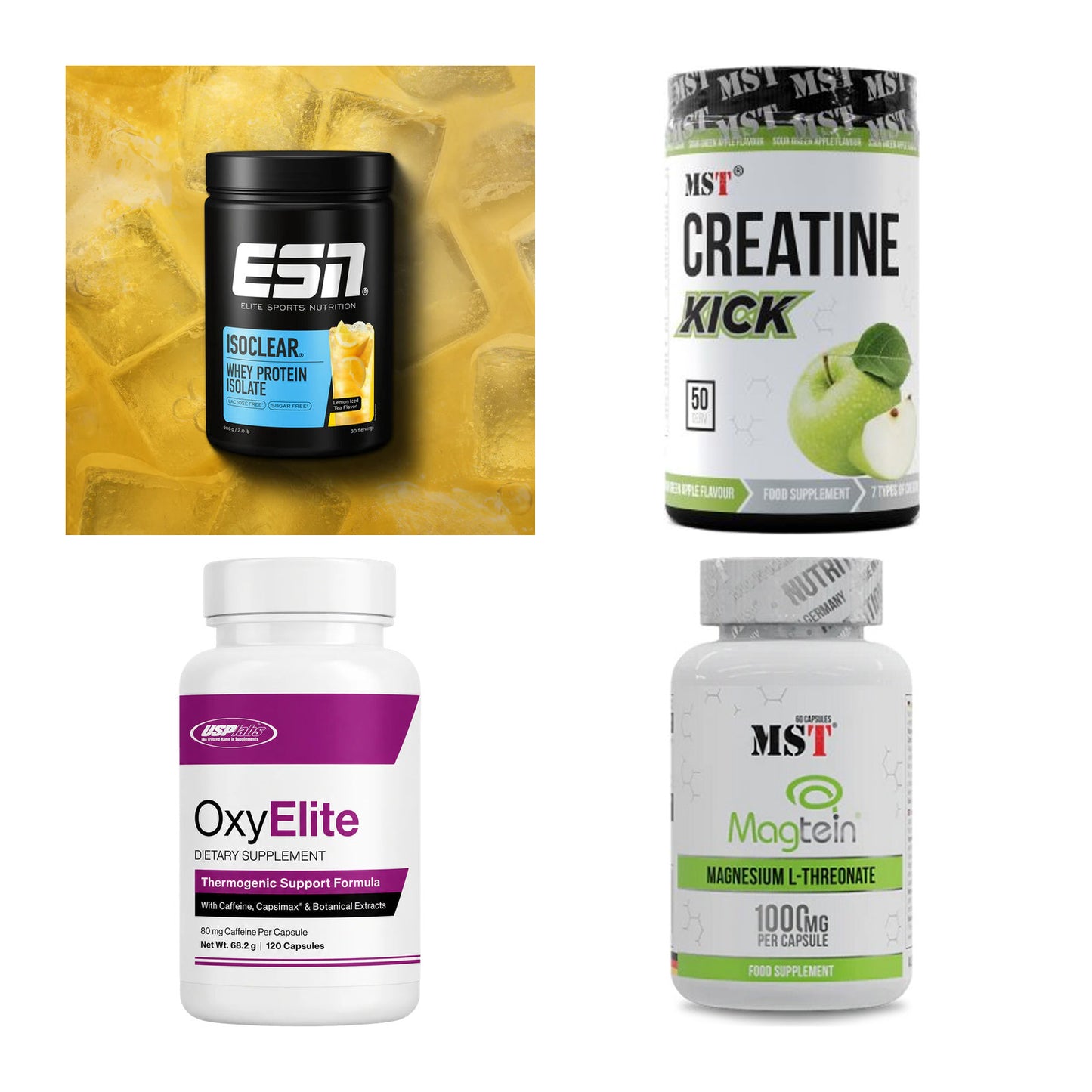 Wettkampfvorbereitung: ESN ISOCLEAR + MST Creatine + 2 weitere – alle enthaltenen Artikel