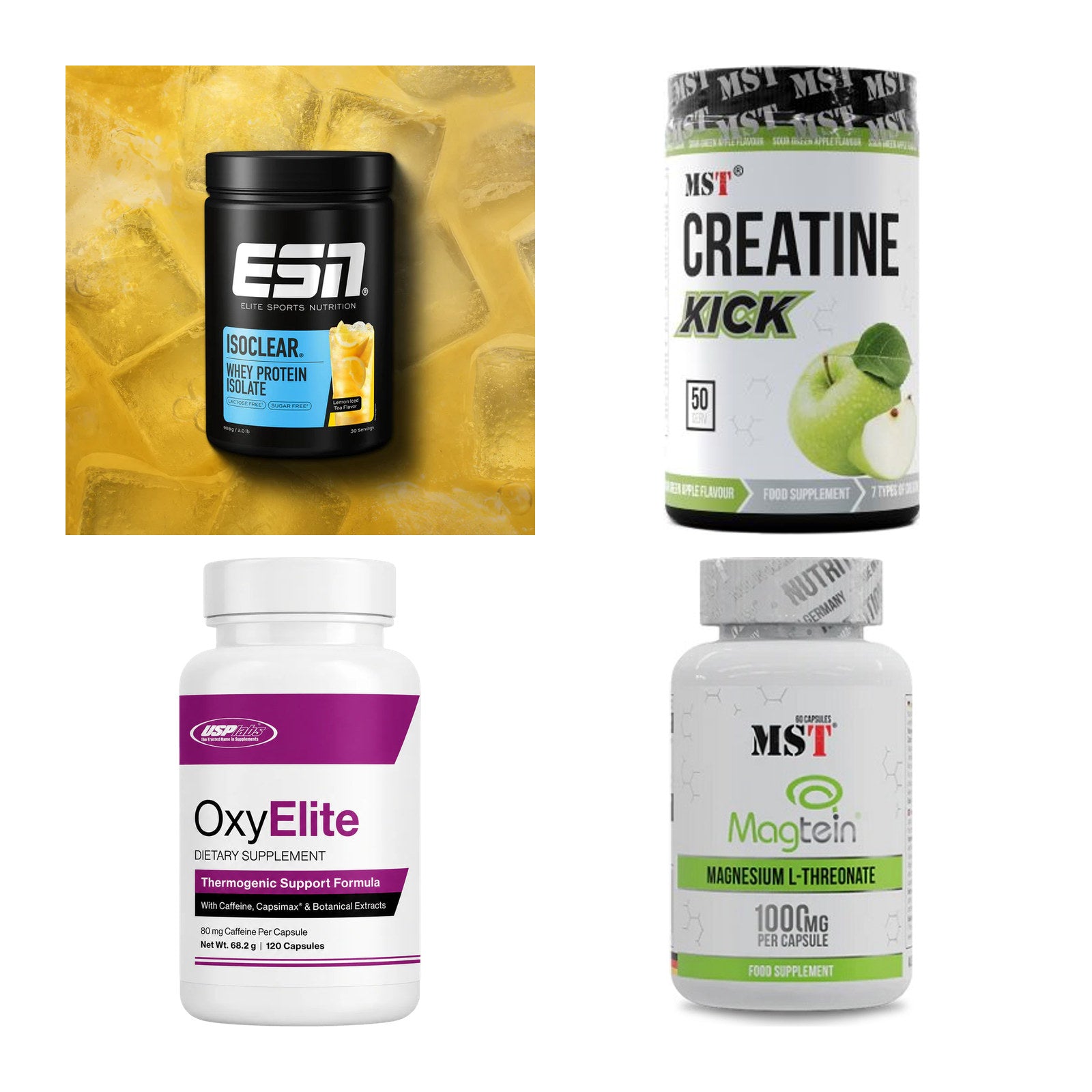 Wettkampfvorbereitung: ESN ISOCLEAR + MST Creatine + 2 weitere – alle enthaltenen Artikel