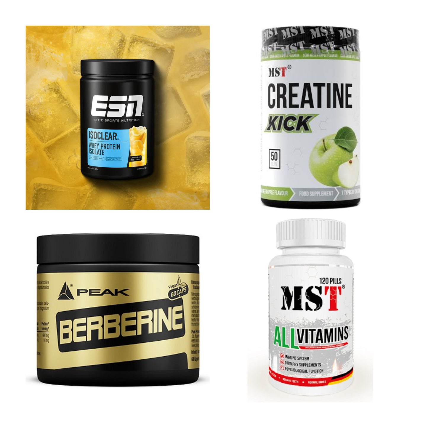 Wettkampfvorbereitung: ESN ISOCLEAR + MST Creatine + 2 weitere – alle enthaltenen Artikel